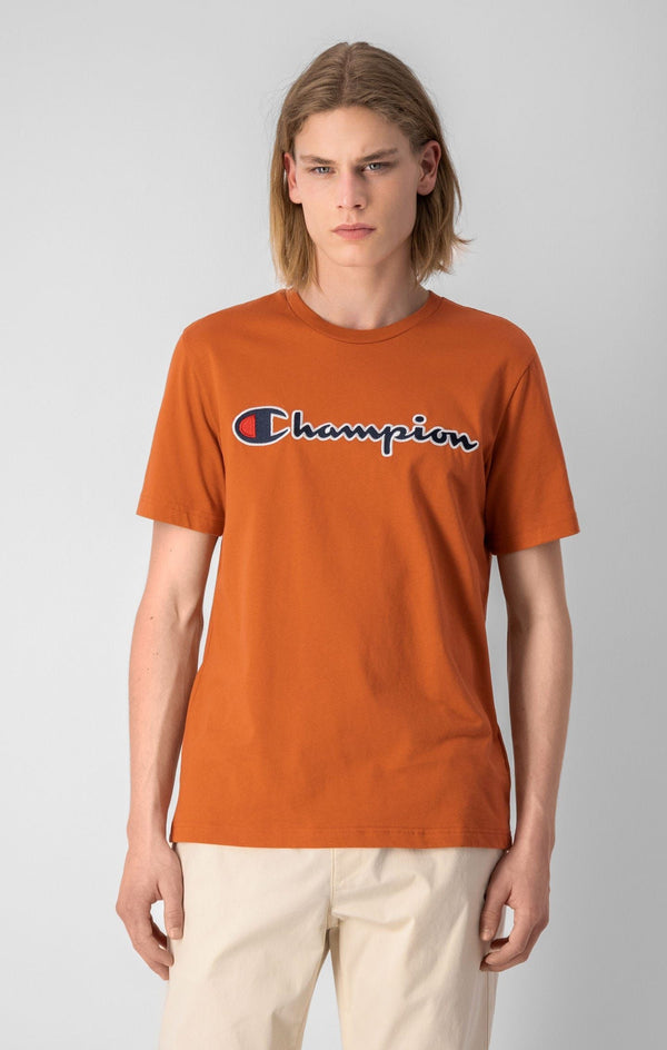 Champion Crewneck Spellout Logo T-Shirt - Orange - ViaductClothing -  -  