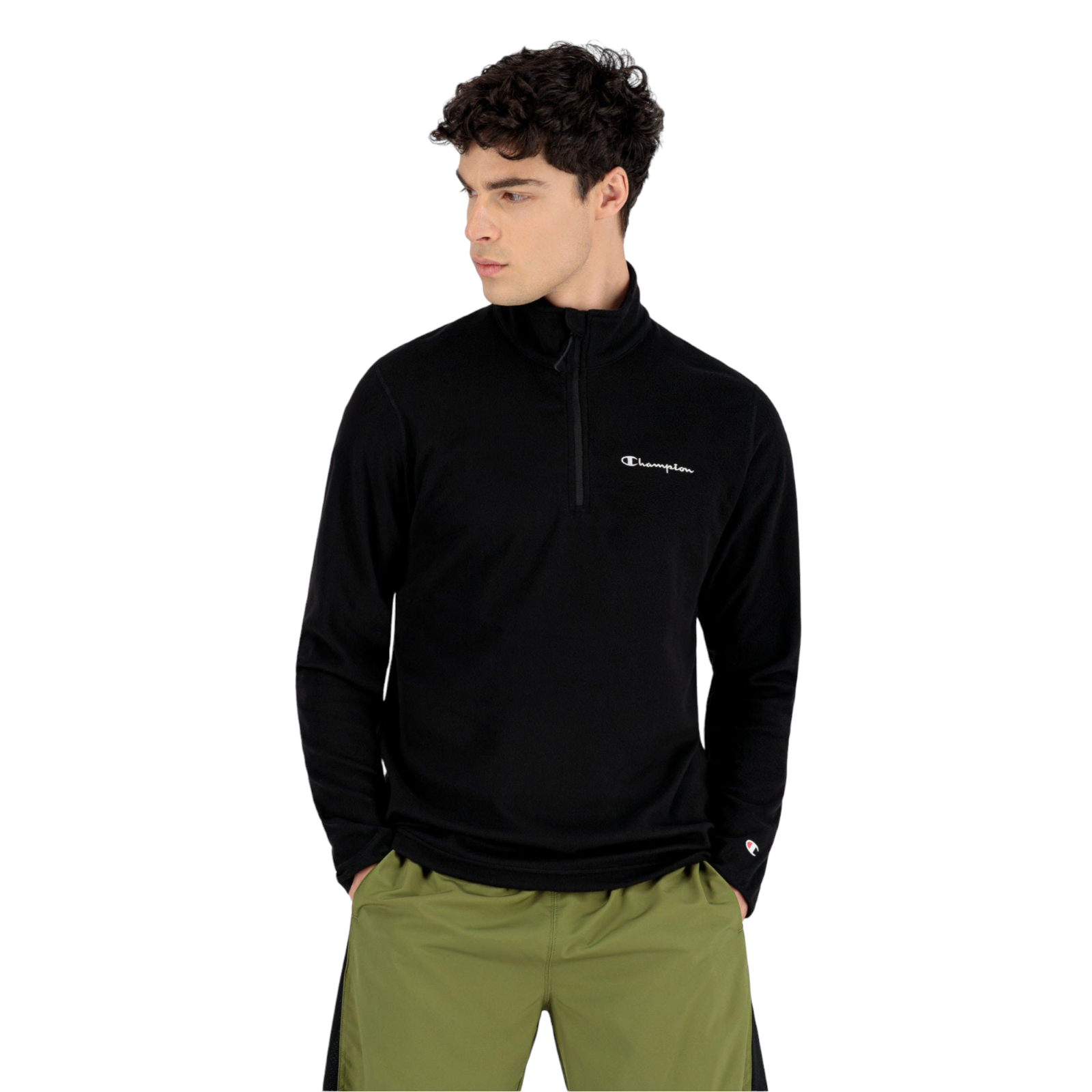 Champion Half Zip-Up Script Logo Fleece Sweatshirt - Black - ViaductClothing -  -  