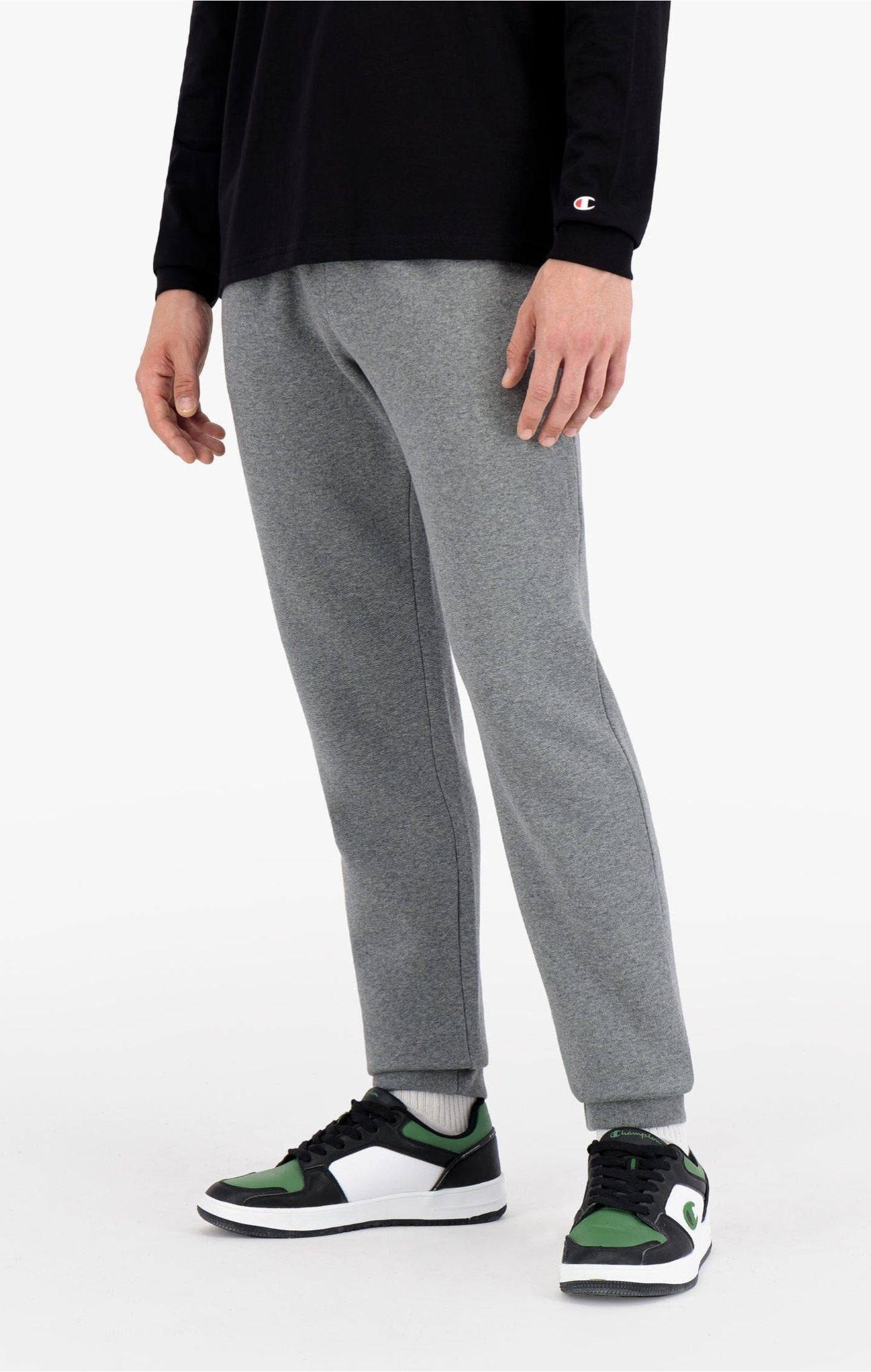 Champion Logo Print Cotton Terry Cuffed Joggers Dark Grey 214958 ViaductClothing