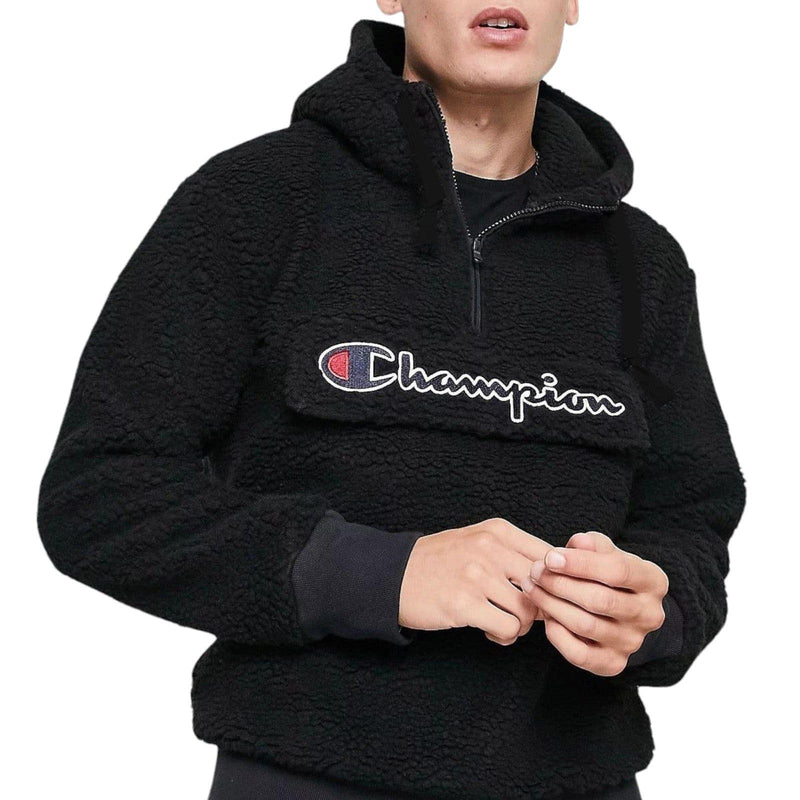 Champion Rochester Half Zip Sherpa Hooded Fleece Jacket - Black - ViaductClothing -  -  