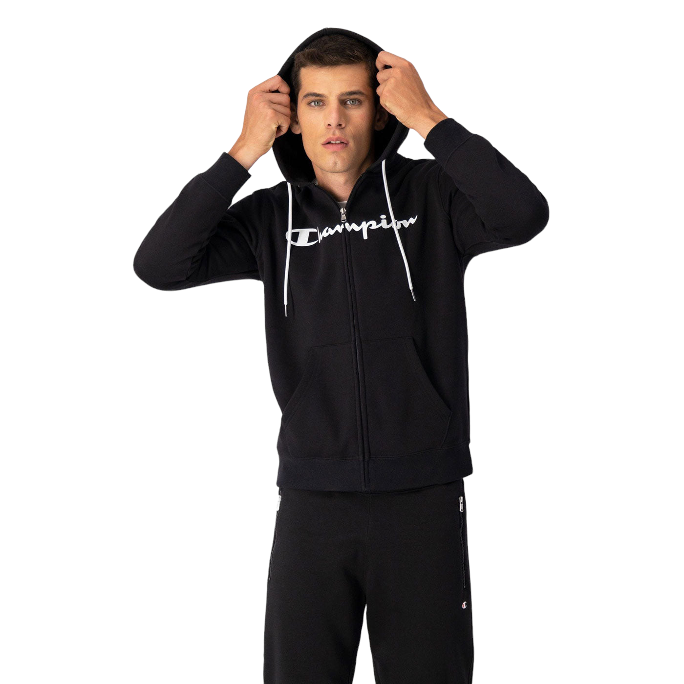 Champion Script Full Zip Spellout Hoodie Black