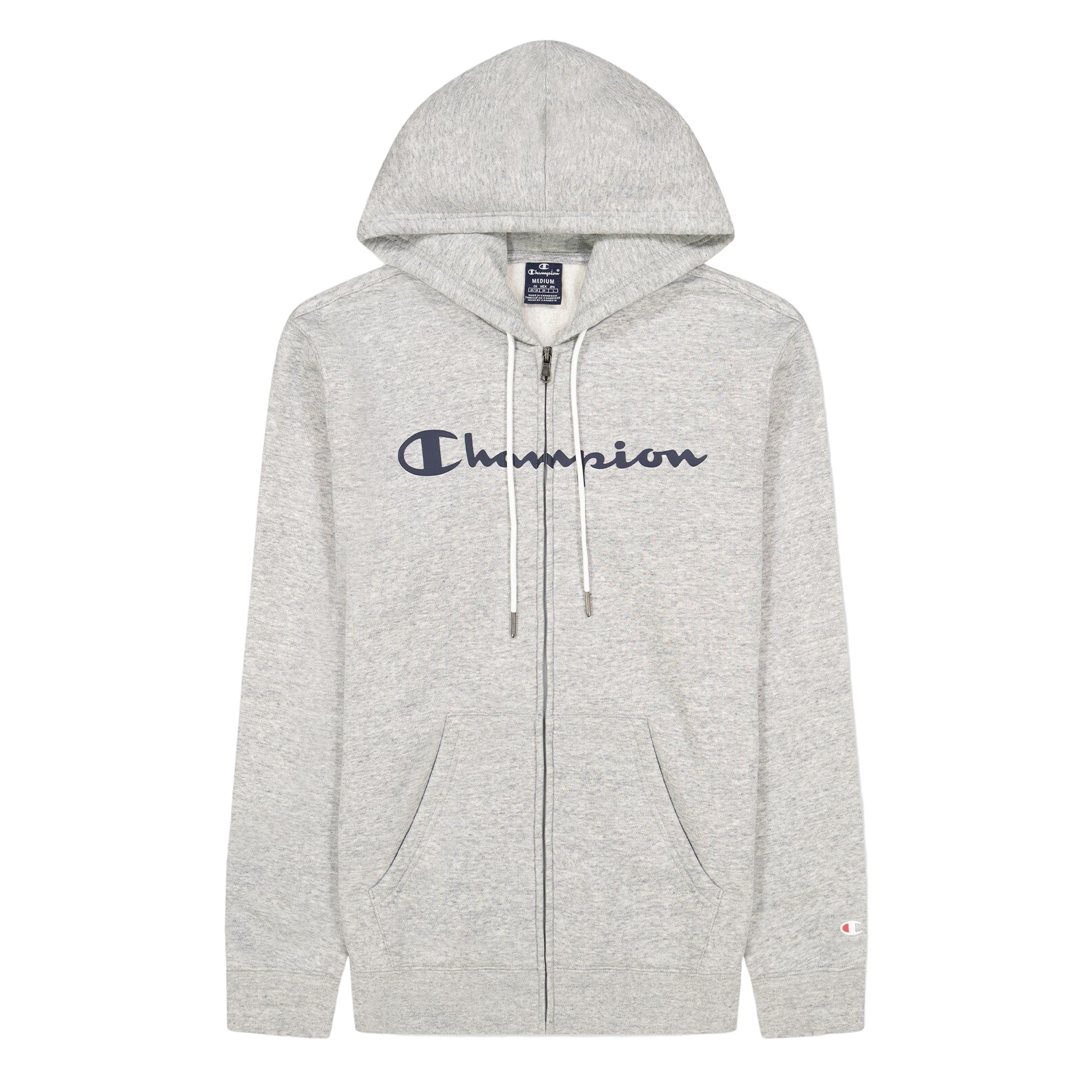 Champion Script Spellout Full Zip Fleece Hoodie - Light Grey - ViaductClothing -  -  