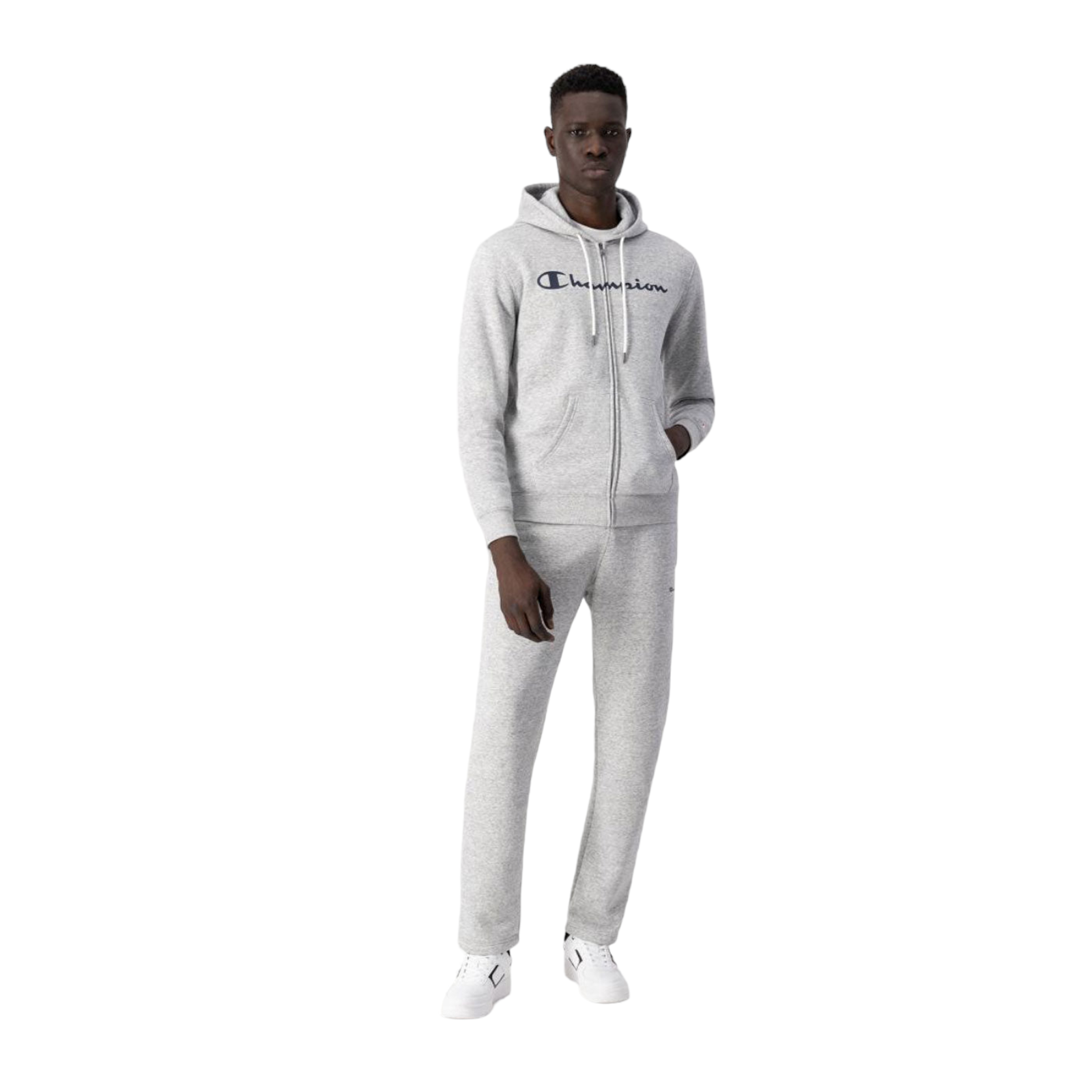 Champion Script Spellout Full Zip Fleece Hoodie - Light Grey - ViaductClothing -  -  