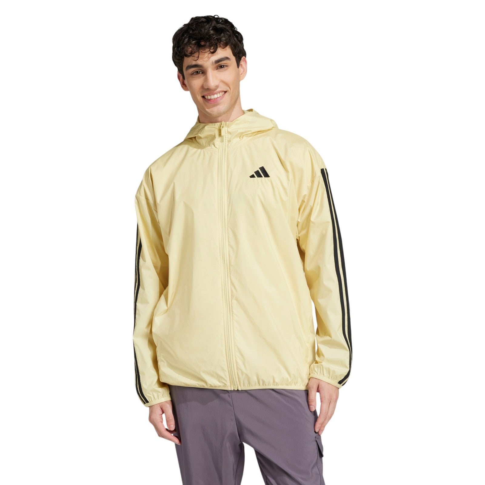 adidas Men's 3-Stripes Windbreaker - Powder Yellow