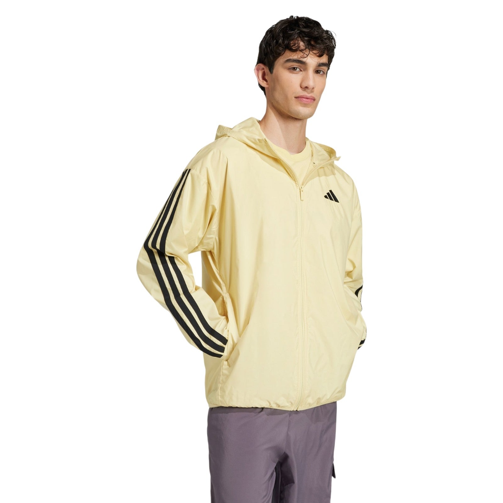 adidas Men's 3-Stripes Windbreaker - Powder Yellow