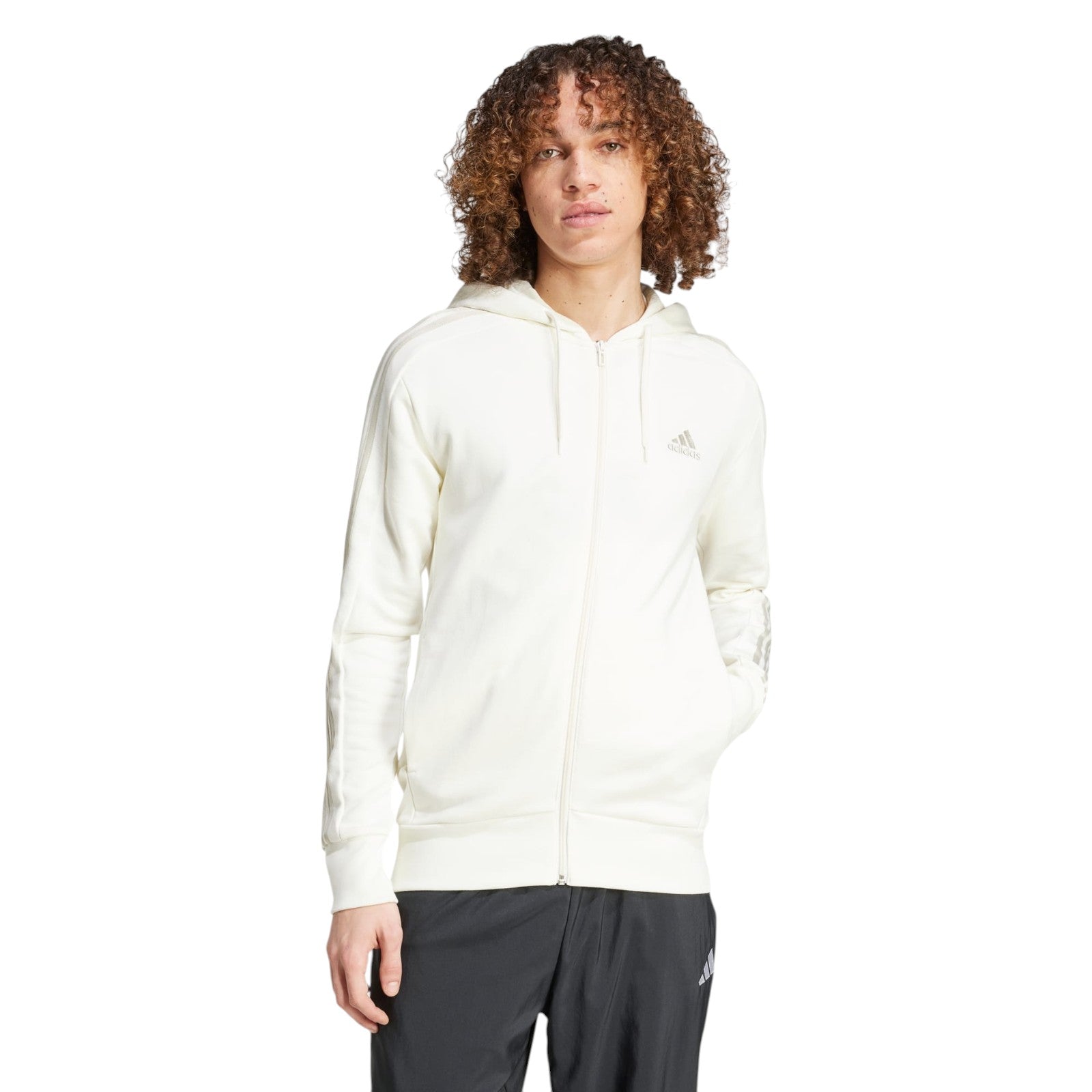 adidas Men's Essentials French Terry 3-Stripes Full-Zip Hoodie - White