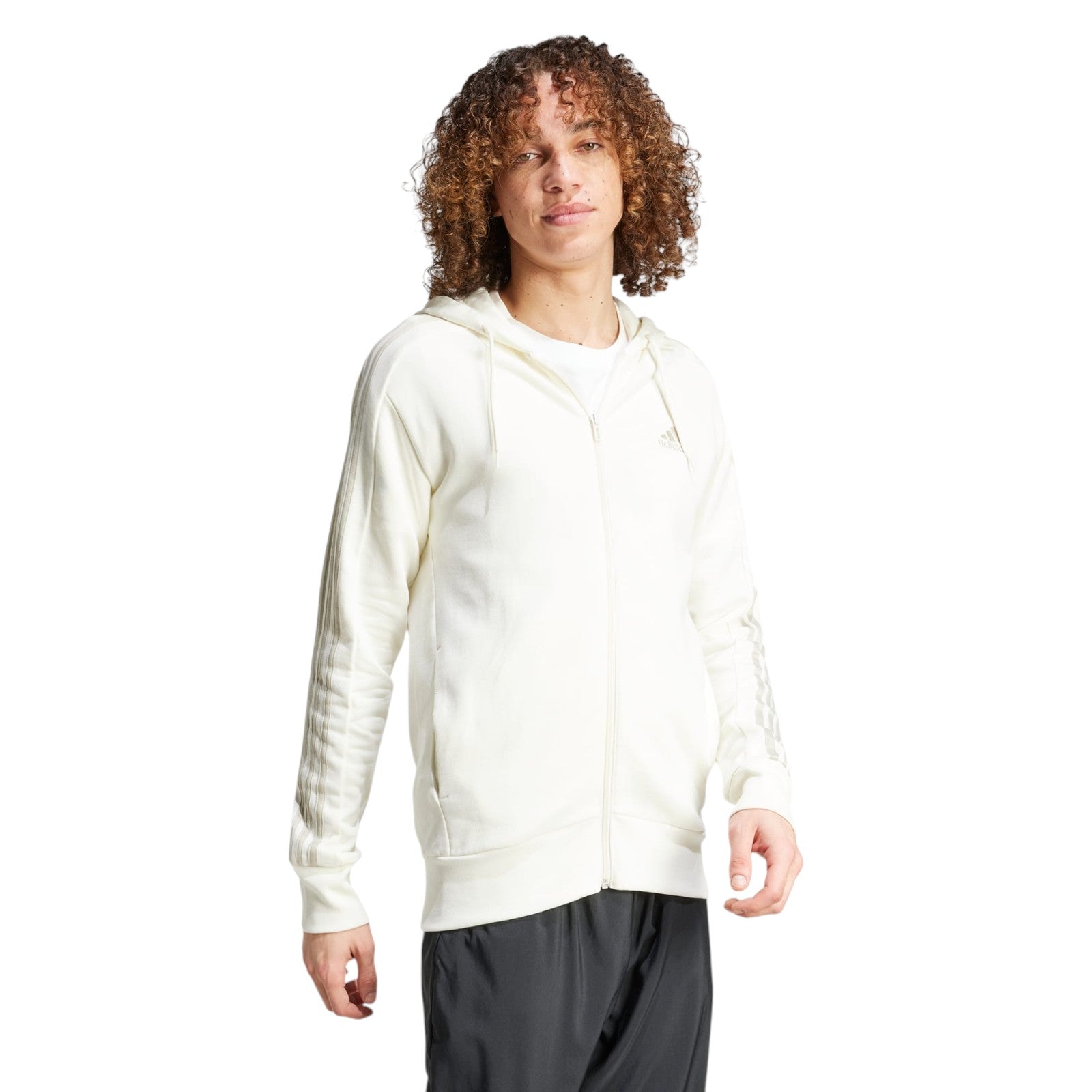 adidas Men's Essentials French Terry 3-Stripes Full-Zip Hoodie - White