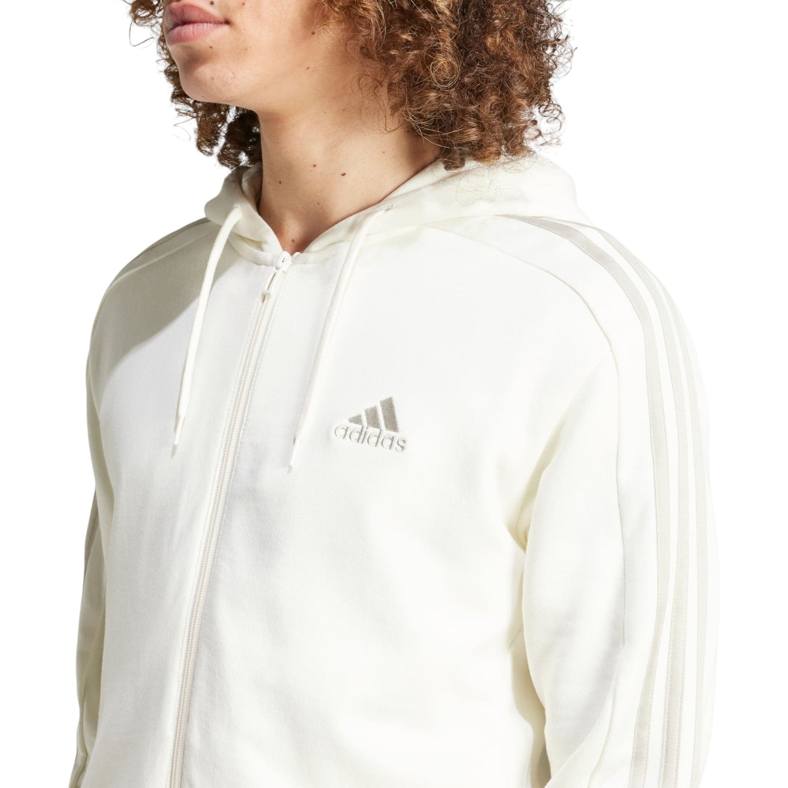 adidas Men's Essentials French Terry 3-Stripes Full-Zip Hoodie - White