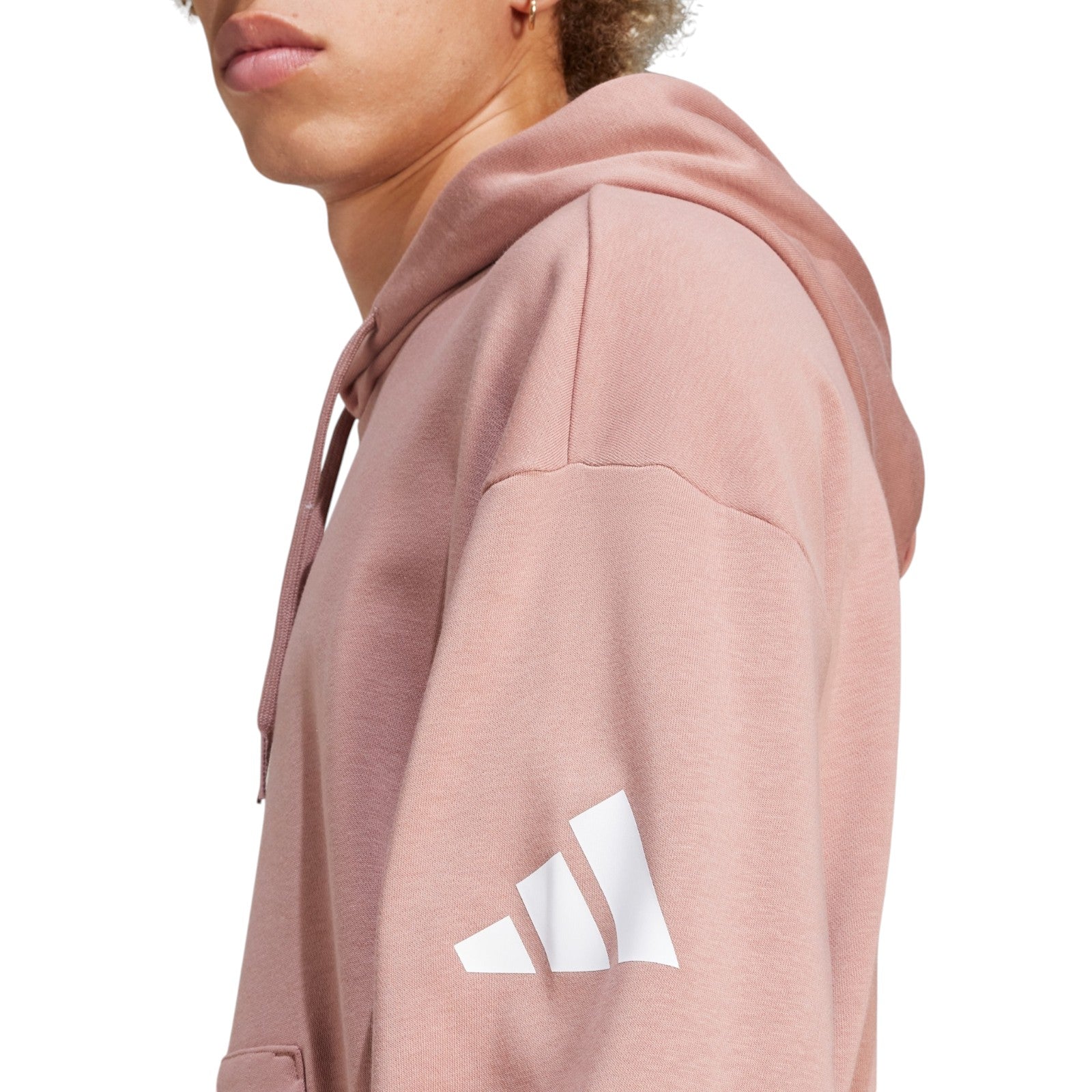 adidas Men's Essentials Loose-Fit 3 Bar Logo Hoodie - Pink