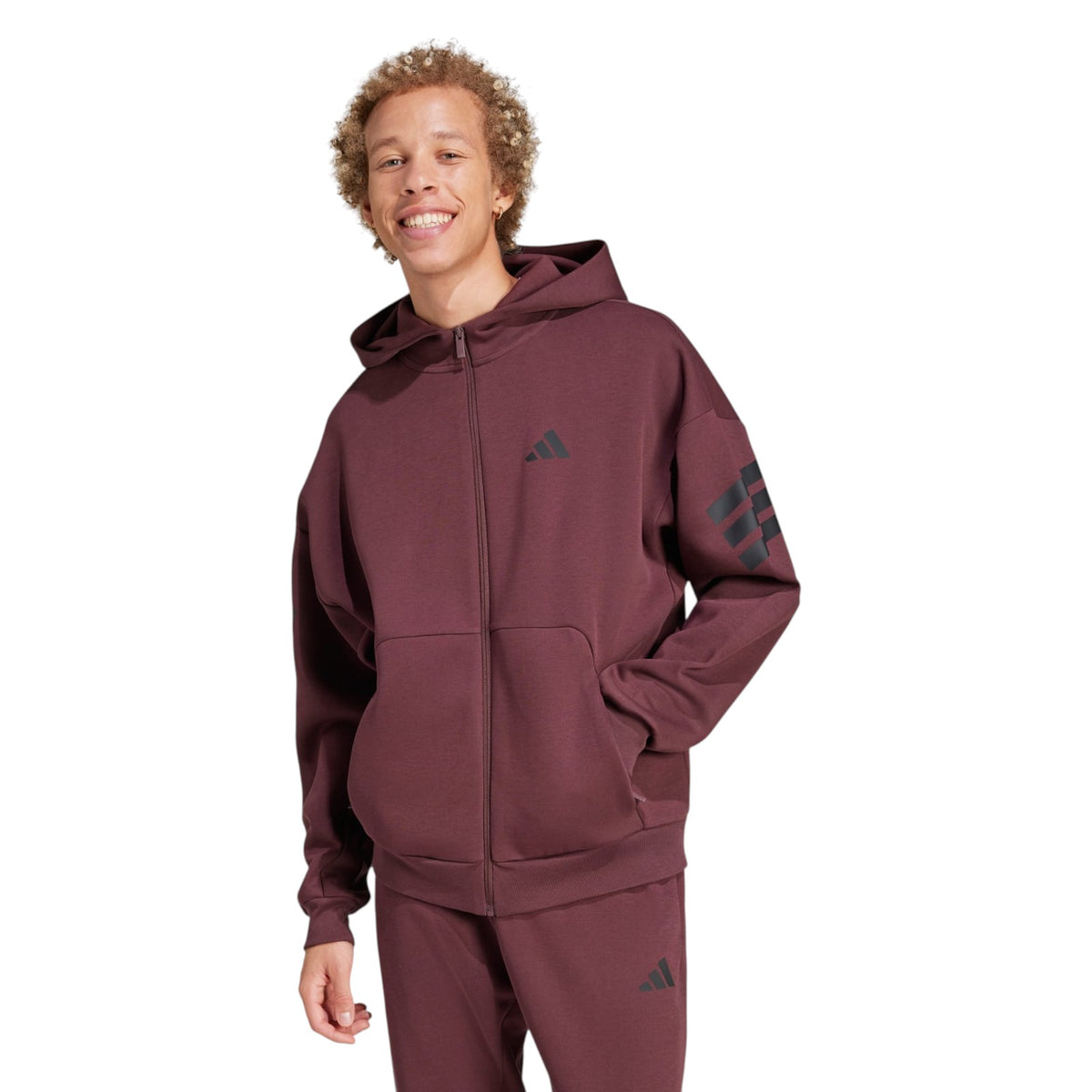 adidas Men's Future Icons 3-Stripes Full-Zip Hoodie - Burgundy