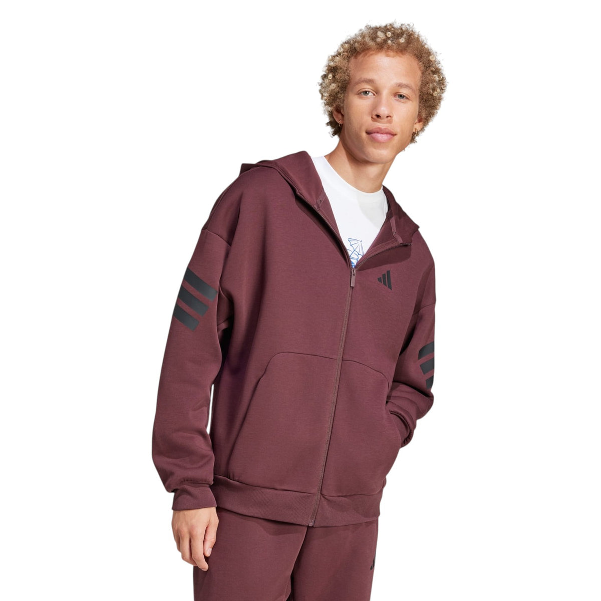 adidas Men's Future Icons 3-Stripes Full-Zip Hoodie - Burgundy