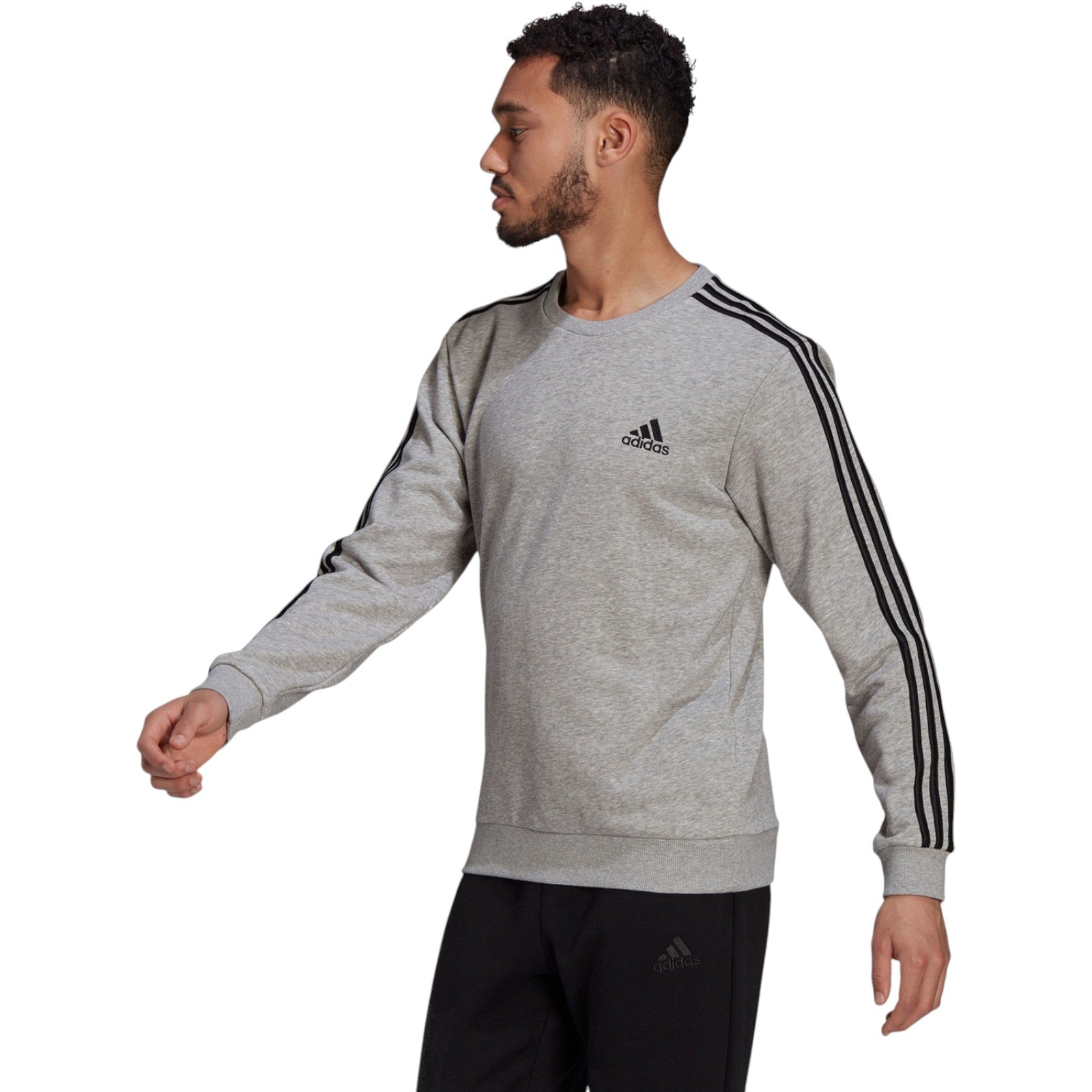 adidas Men's Essentials French Terry 3-Stripes Sweatshirt - Grey