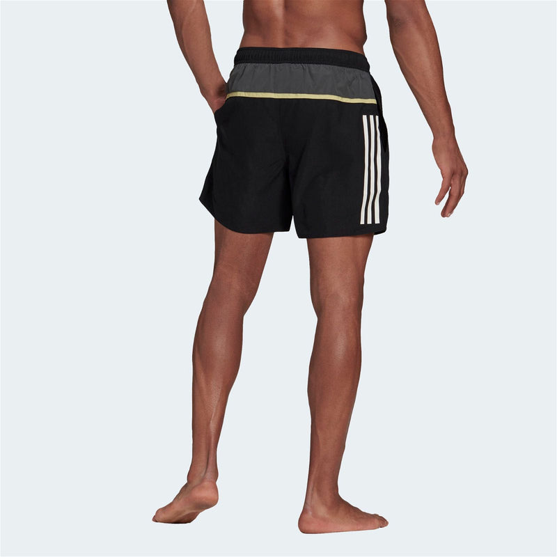 adidas Short Length Colorblock 3 Stripes Swim Shorts - Black / Grey Six - ViaductClothing -  -  