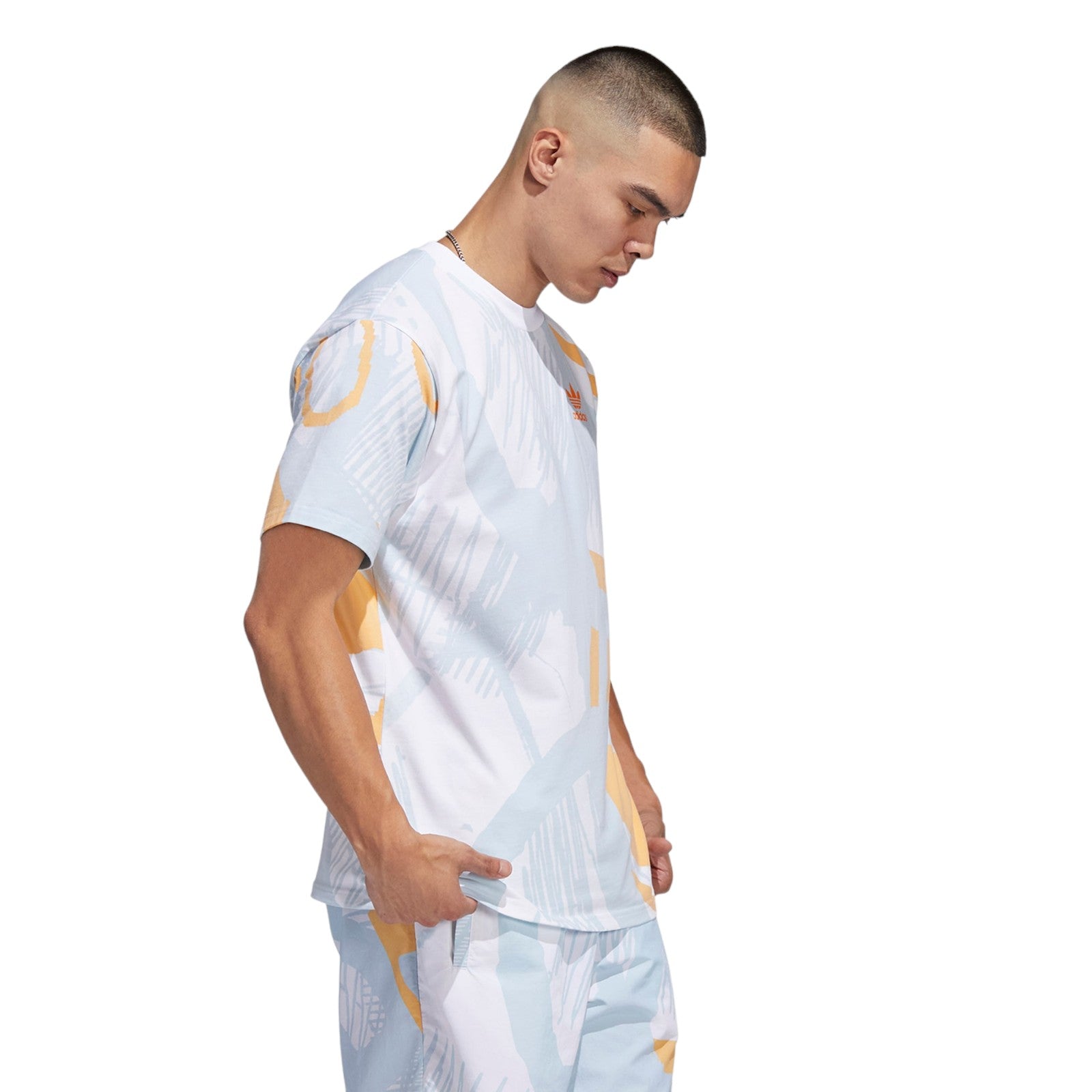 adidas Originals Adiplay Allover Print Short Sleeve Tee - Multi White / Orange Rush