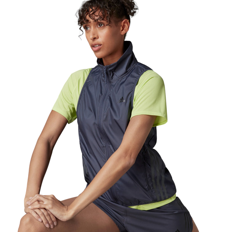 adidas Womens Run Icon 3-Stripes Running Wind Vest - Navy