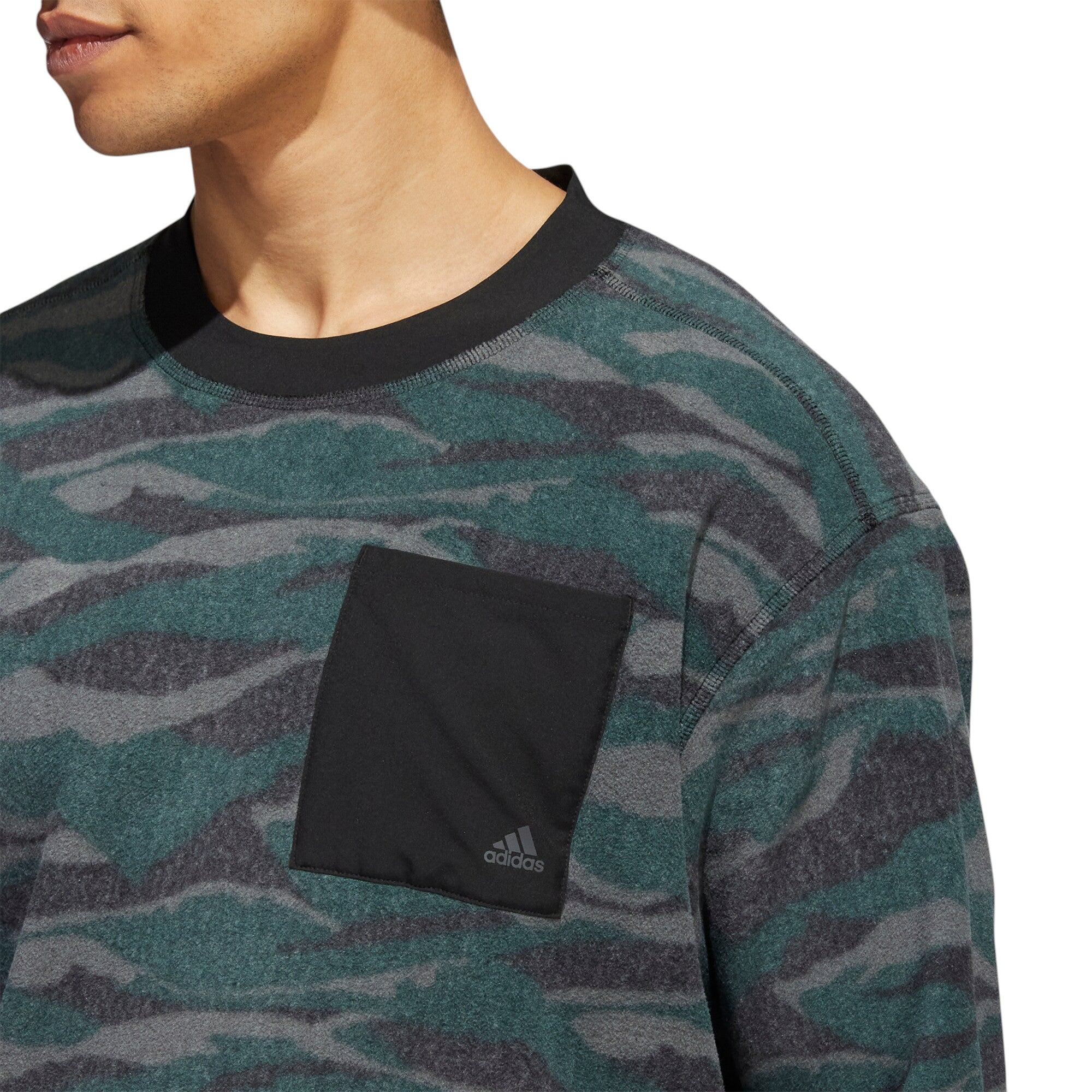 adidas Texture-Print Crew Golf Sweatshirt - Black