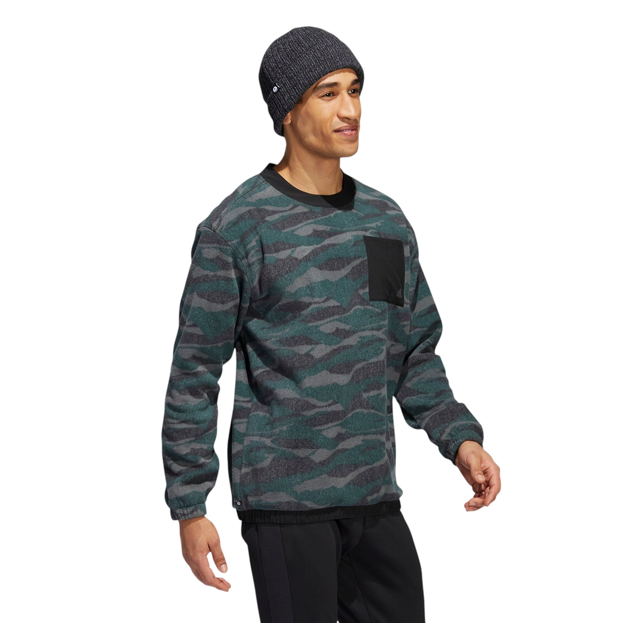 adidas Texture-Print Crew Golf Sweatshirt - Black