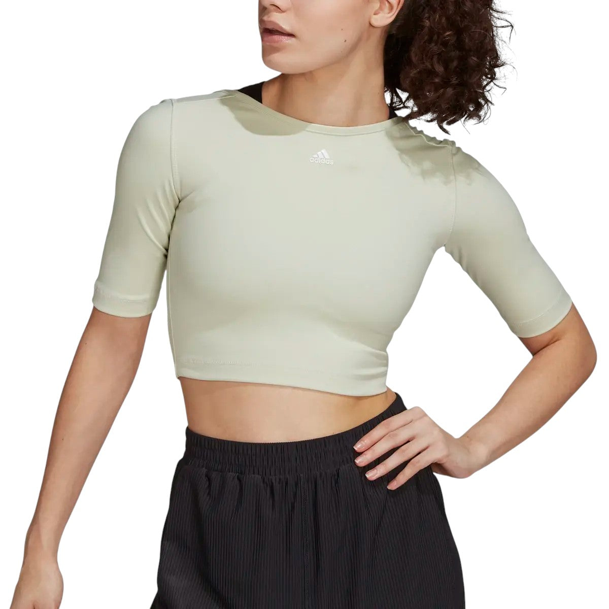 adidas Womens AEROREADY Studio Open-Back Top - Beige