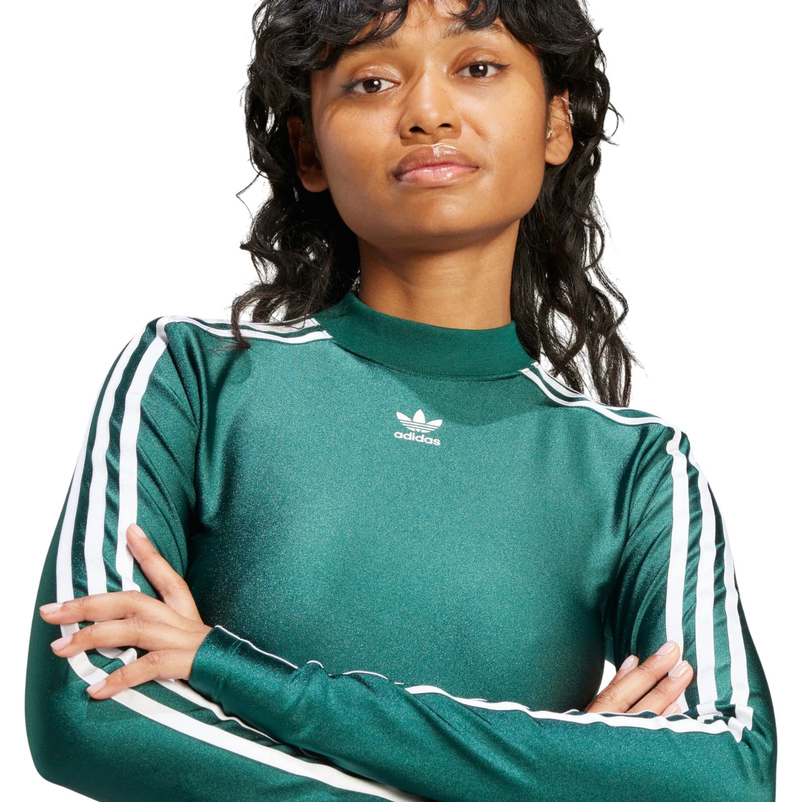 adidas Originals Womens 3-Stripes Cropped Long Sleeve Tee - Green