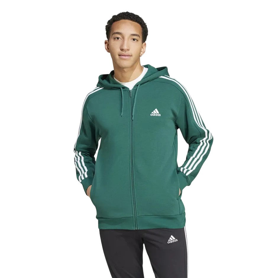 adidas Men's Essentials Fleece 3-Stripes Full-Zip Hoodie - Green