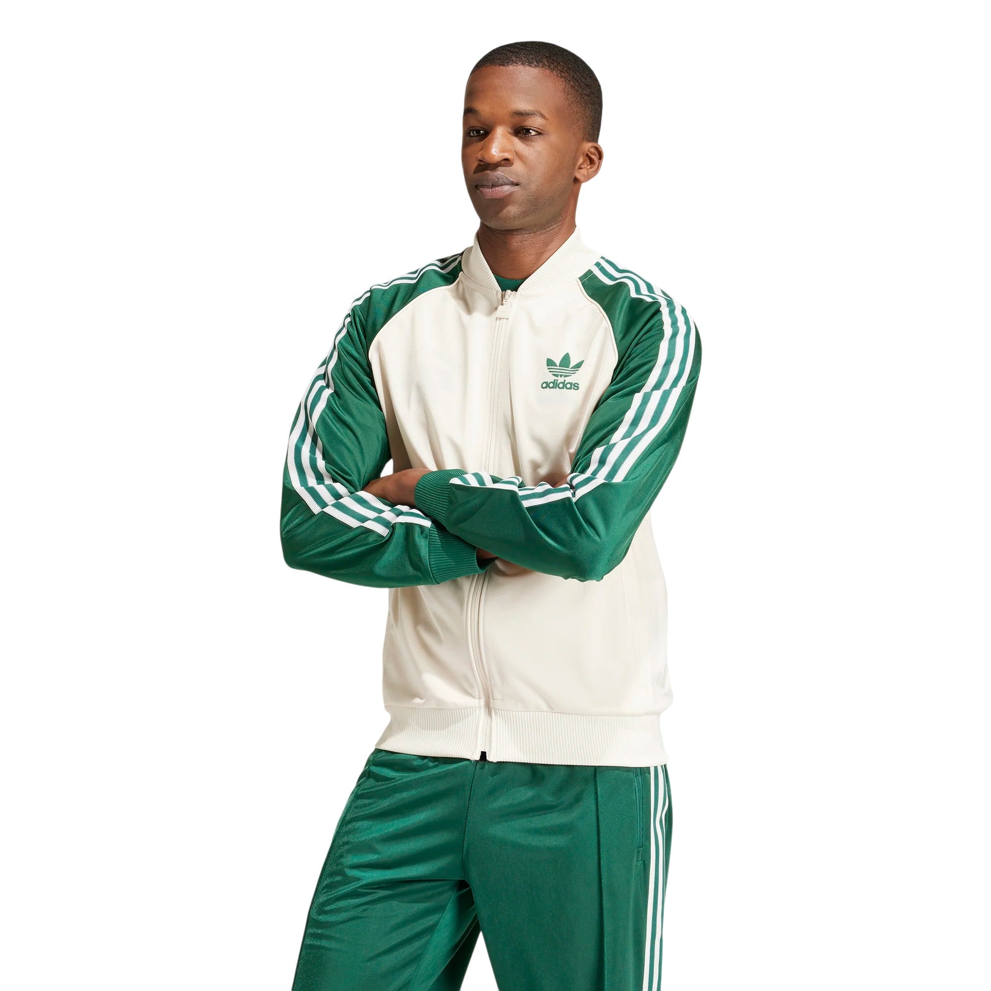 adidas Originals Men's SST Superstar Track Top - Wonder White / Collegiate Green