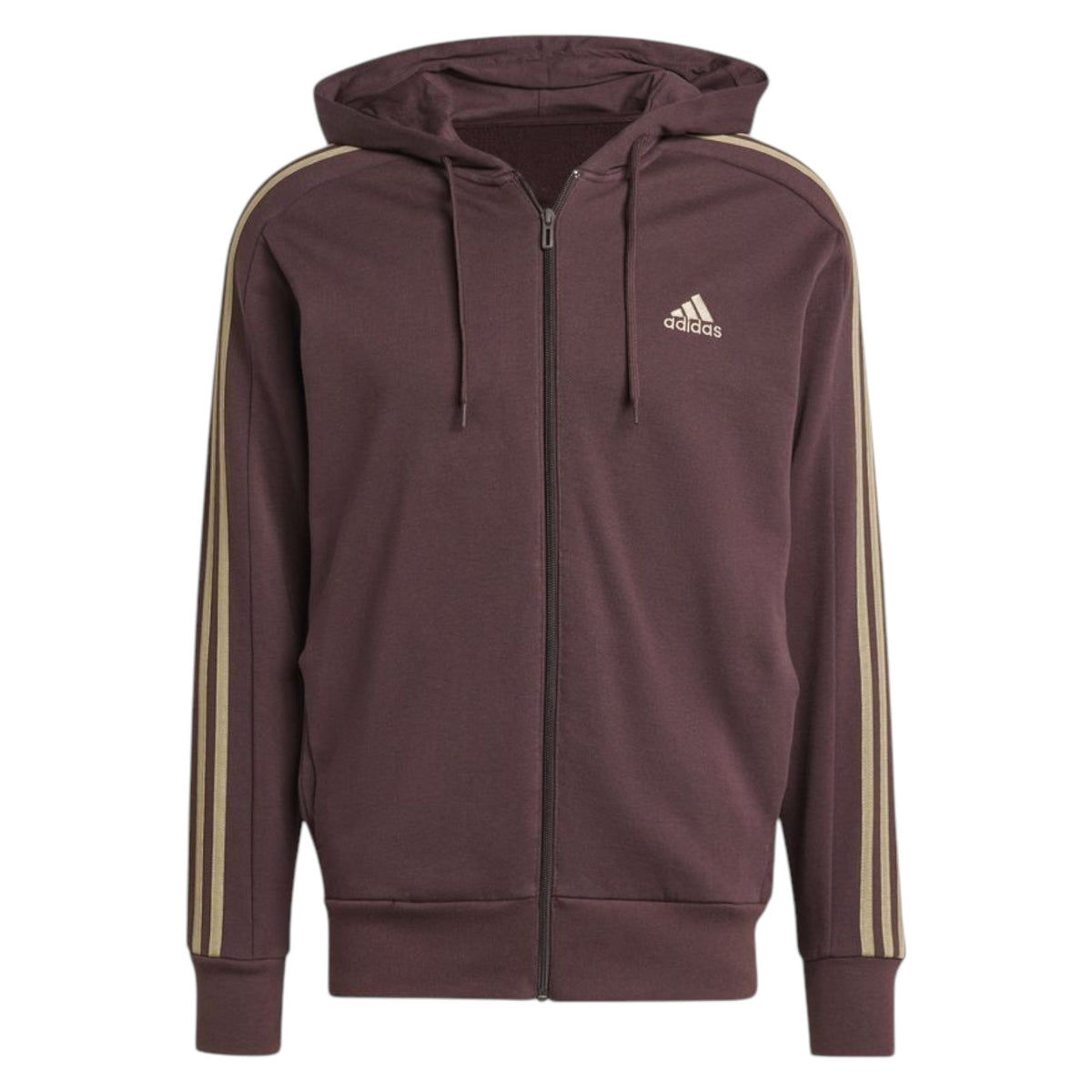 adidas Men's Essentials French Terry 3-Stripes Full-Zip Hoodie - Brown