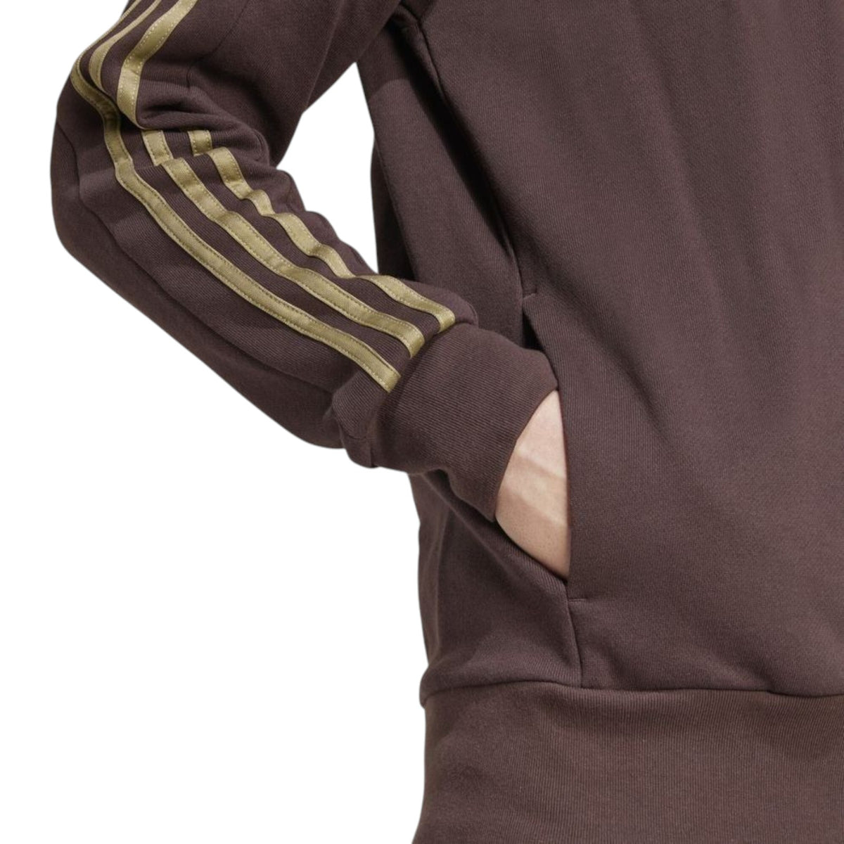 adidas Men's Essentials French Terry 3-Stripes Full-Zip Hoodie - Brown