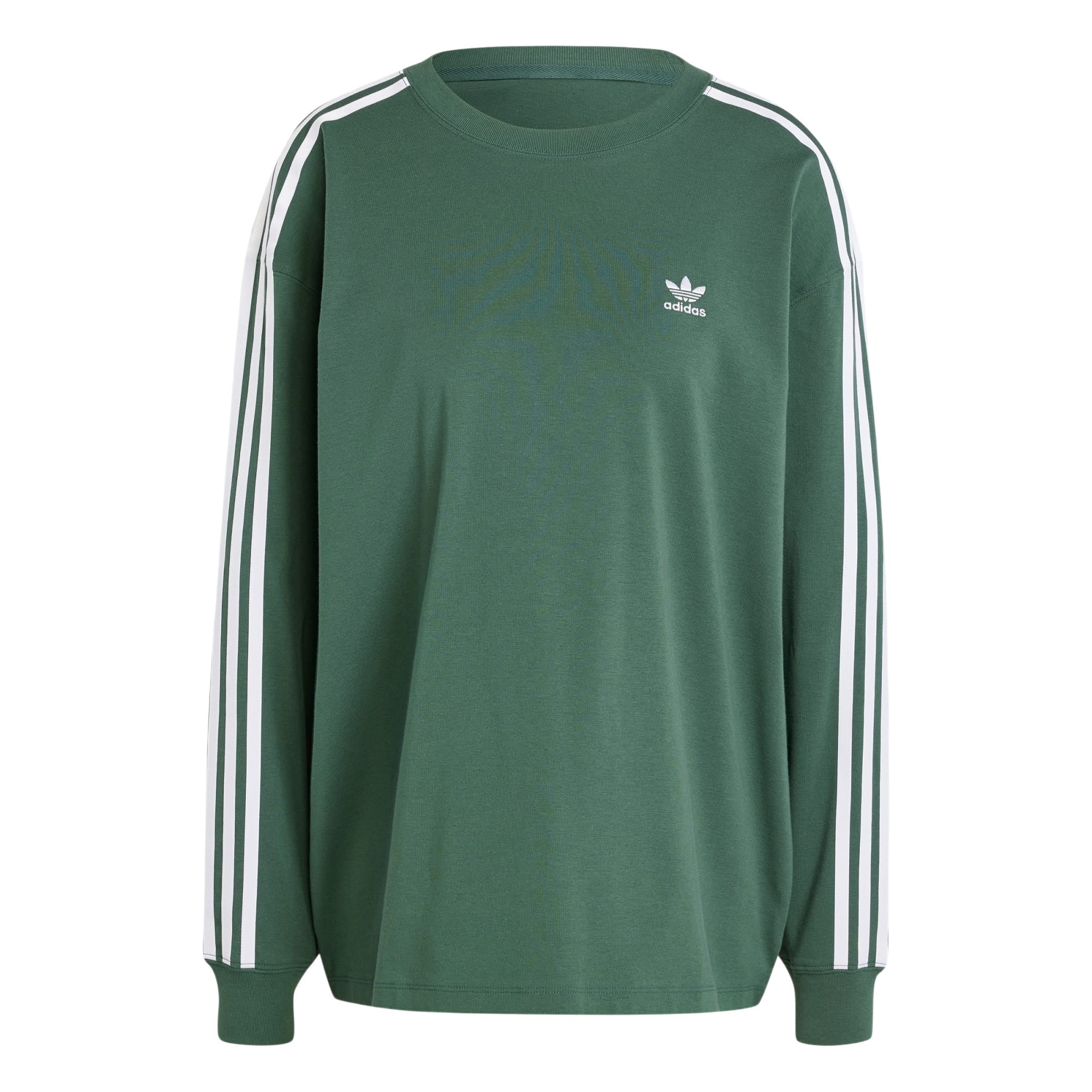 adidas Women's 3 Stripe Longsleeve T Shirt - Mineral Green
