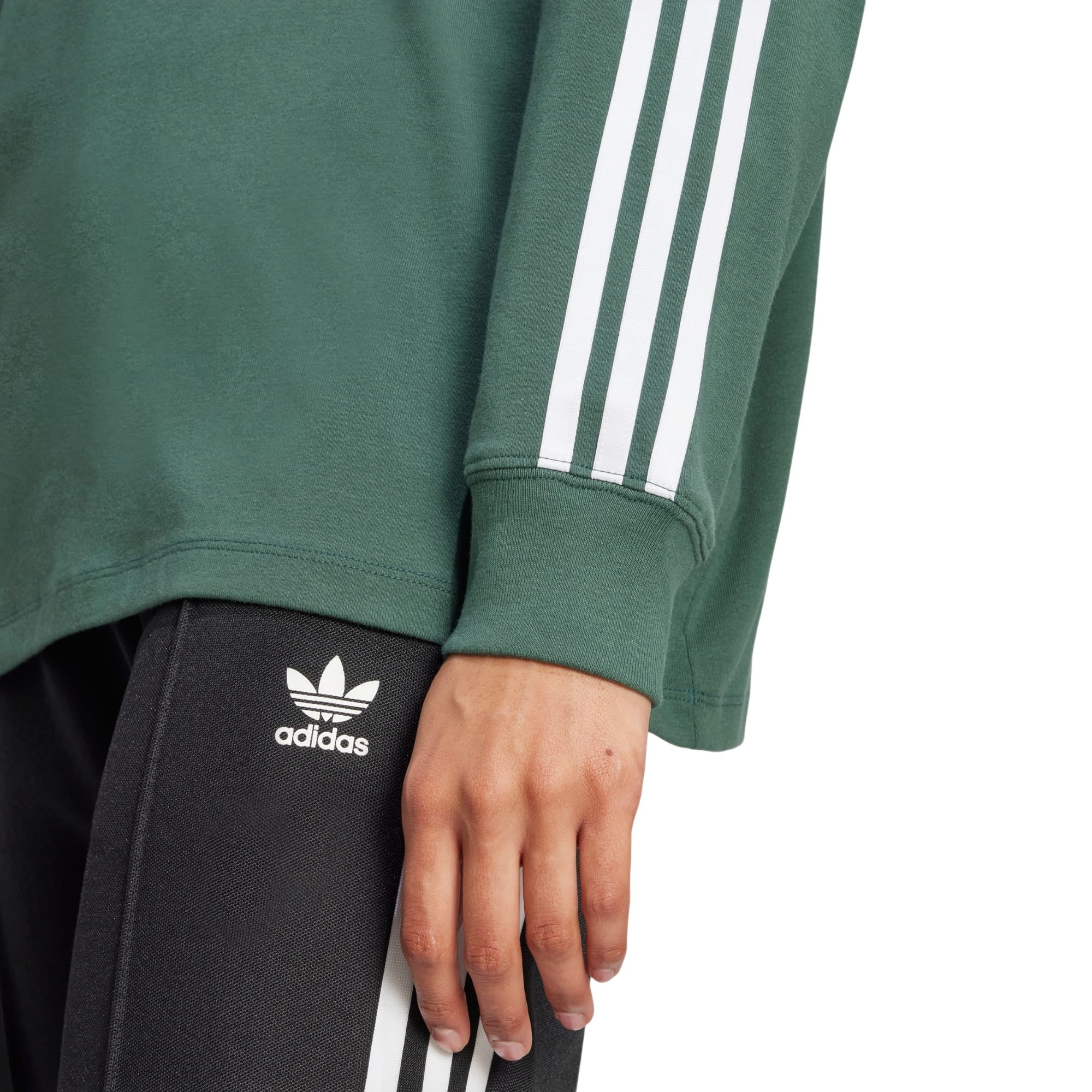 adidas Women's 3 Stripe Longsleeve T Shirt - Mineral Green