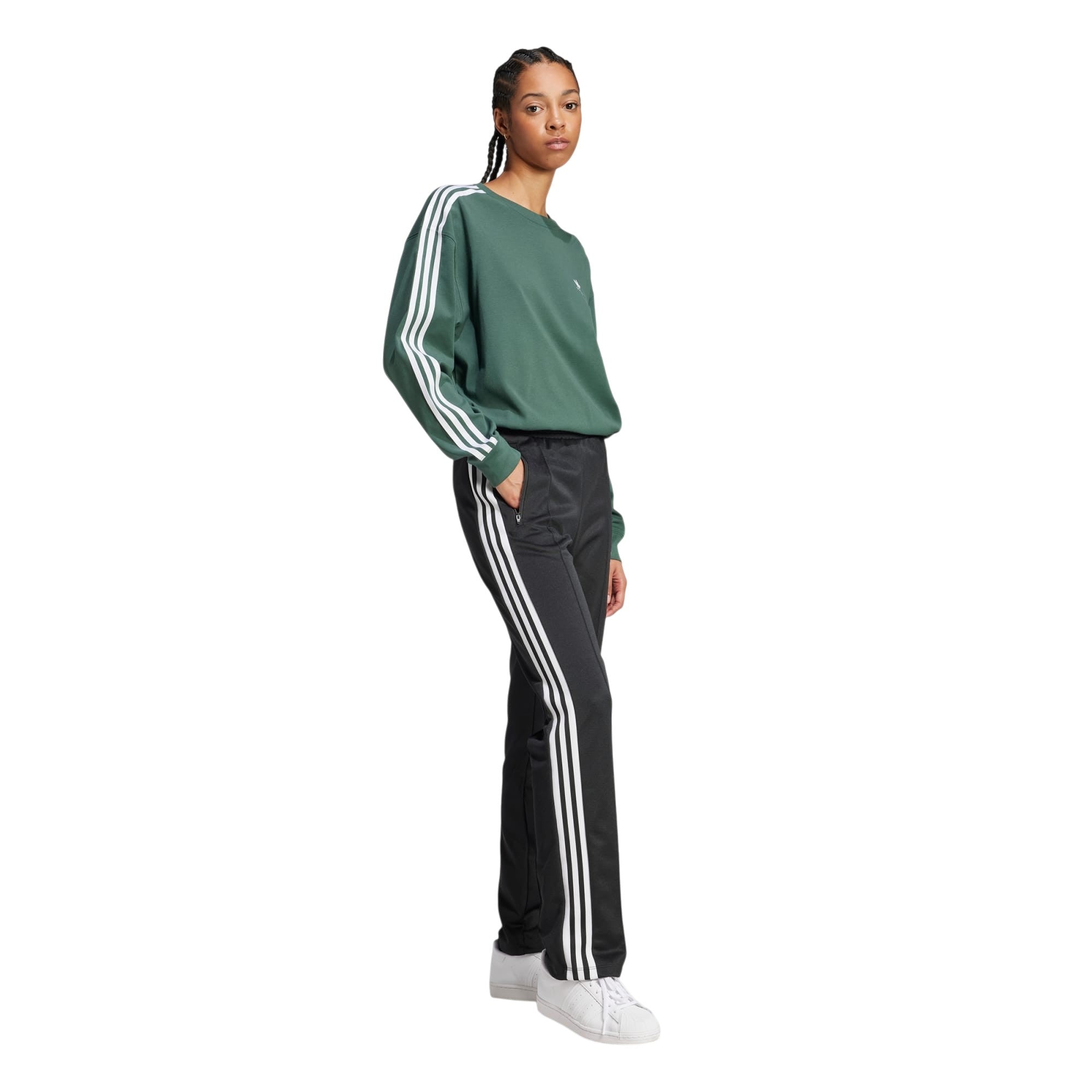 adidas Women's 3 Stripe Longsleeve T Shirt - Mineral Green
