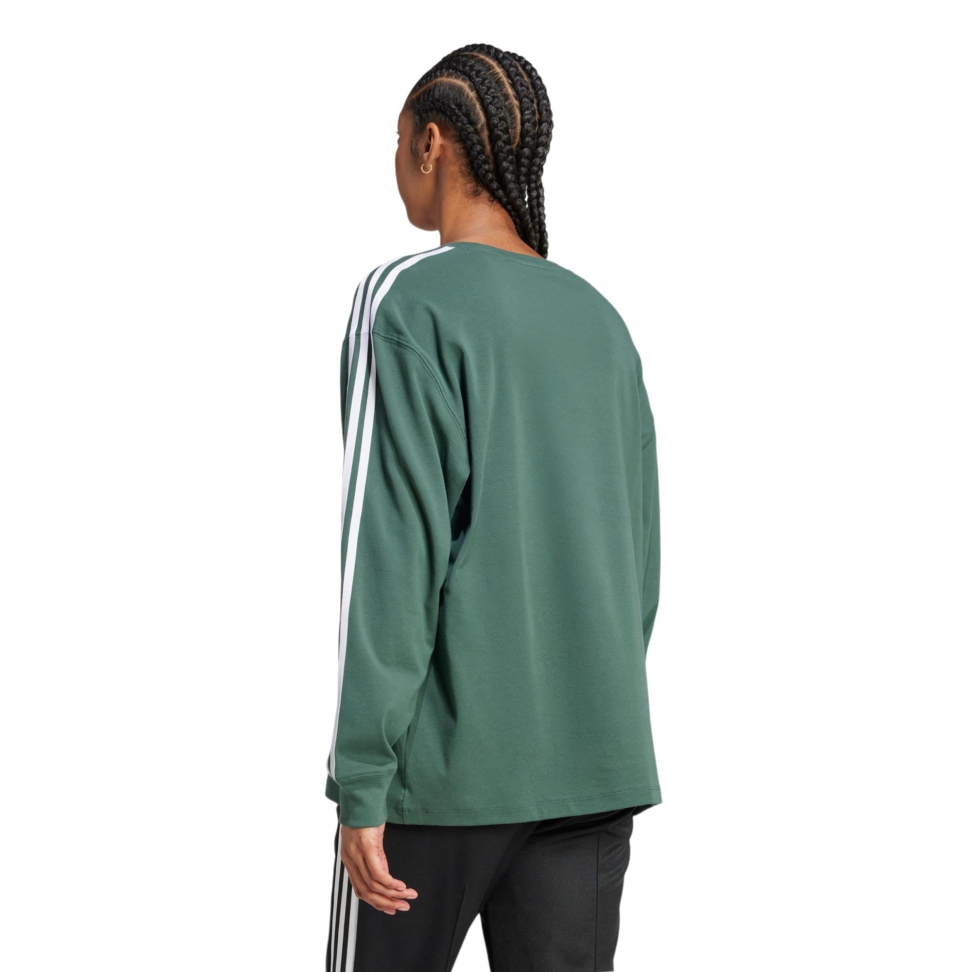 adidas Women's 3 Stripe Longsleeve T Shirt - Mineral Green