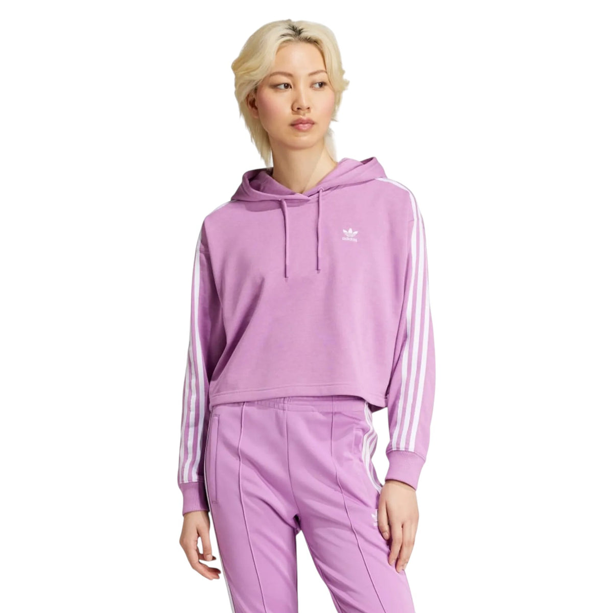 adidas Originals Women's Adicolor 3-Stripes Short Hoodie - Purple