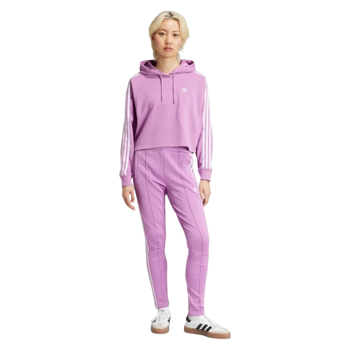 adidas Originals Women's Adicolor 3-Stripes Short Hoodie - Purple