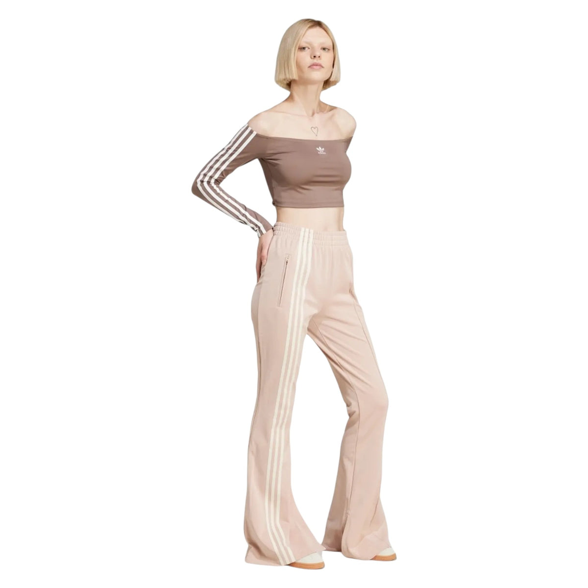 adidas Originals 3-Stripes Flared Firebird Track Pants - Beige