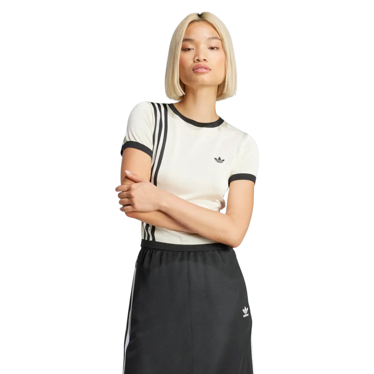 adidas Originals Women's Knitted 3-Stripes Short Tee - White