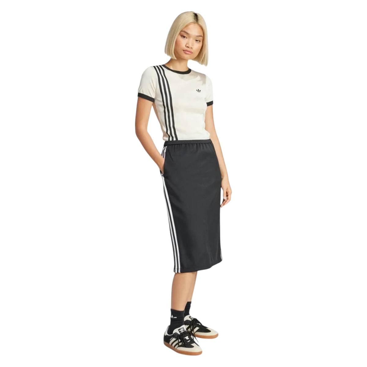 adidas Originals Women's Knitted 3-Stripes Short Tee - White