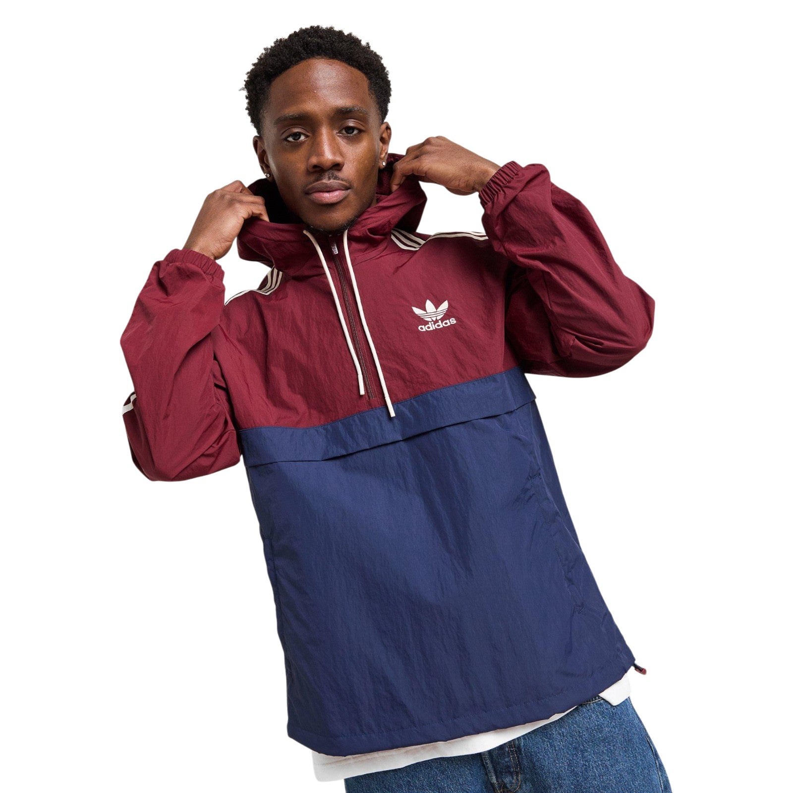 adidas Originals Men's Half-Zip Windbreaker Jacket - Shadow Red / Navy