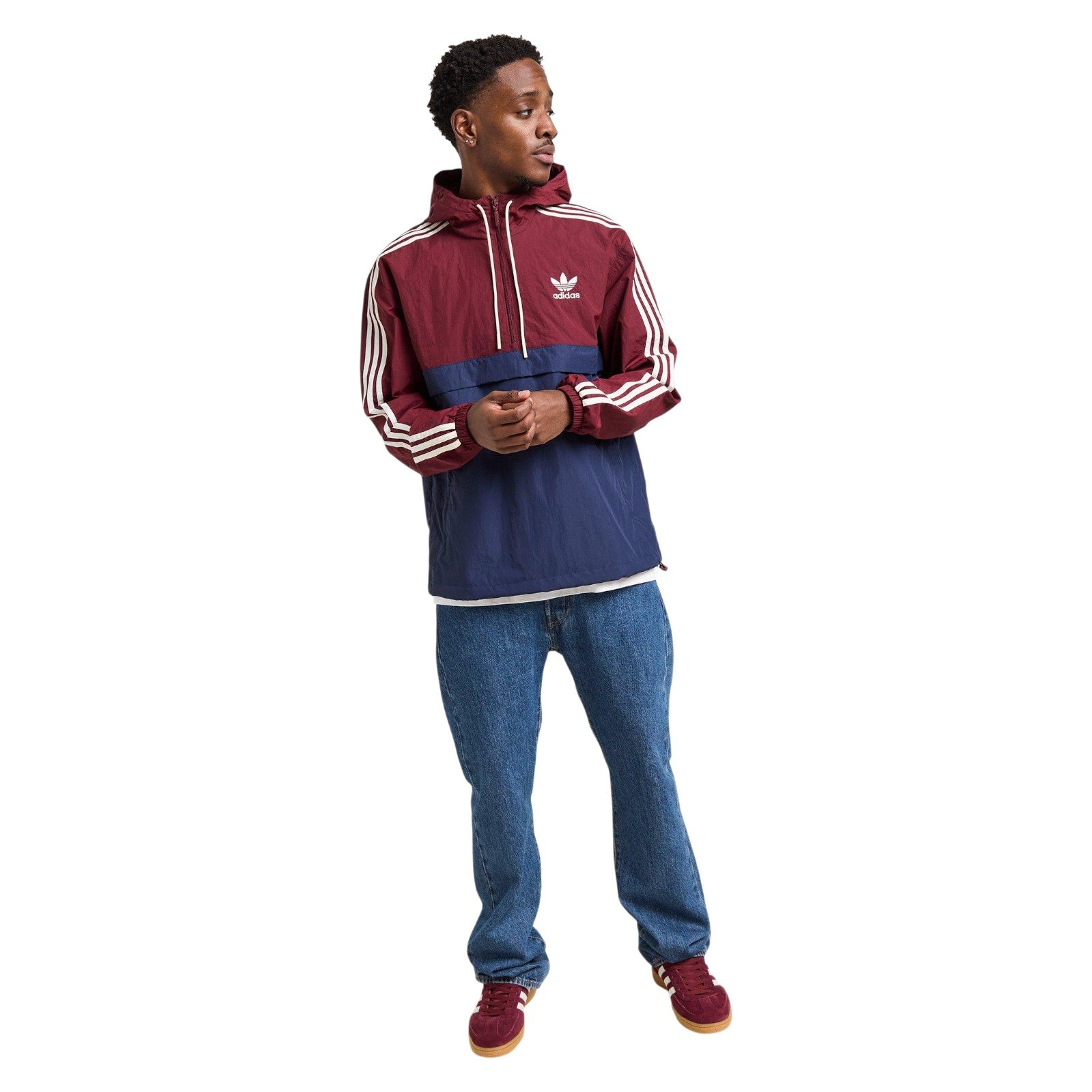 adidas Originals Men's Half-Zip Windbreaker Jacket - Shadow Red / Navy