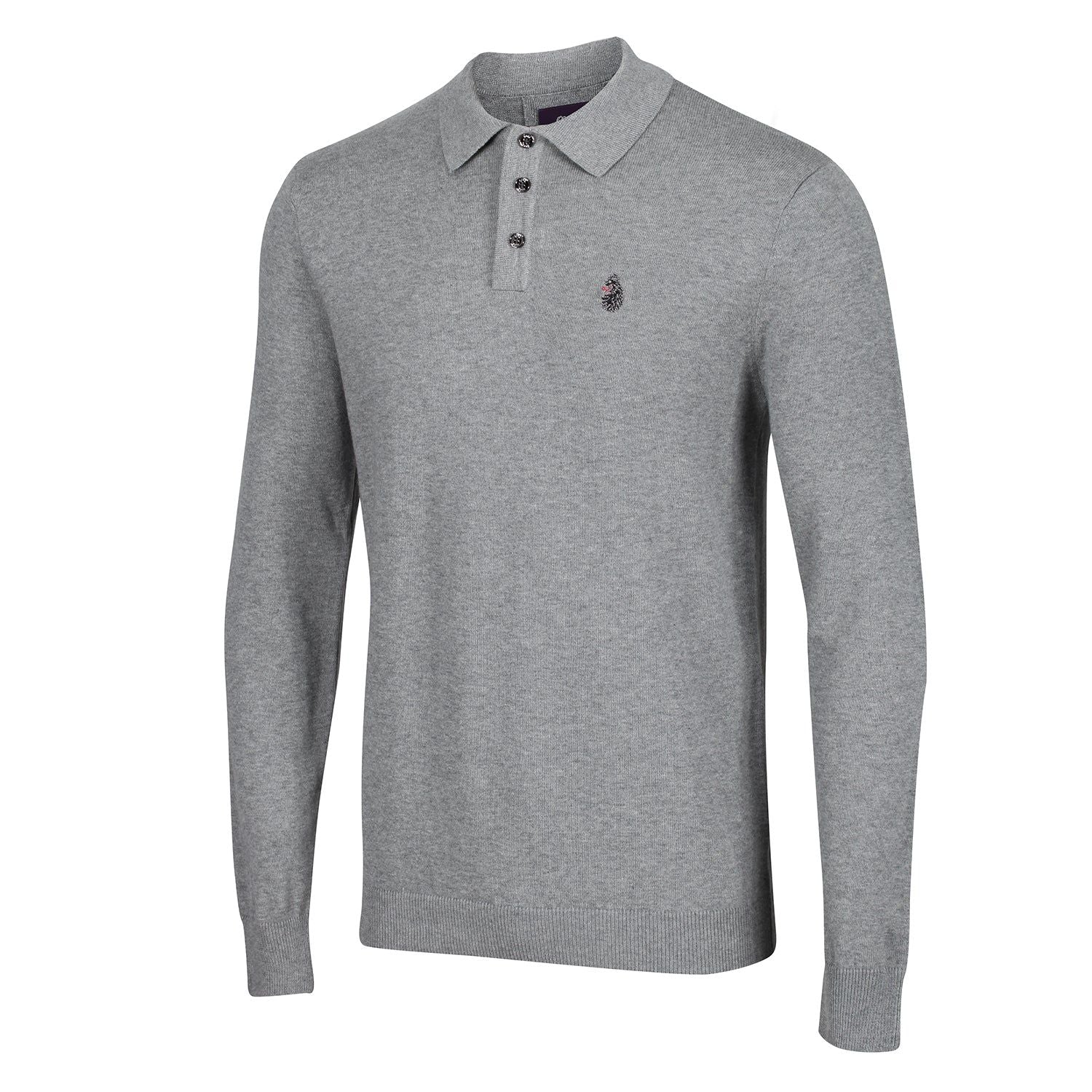 Luke 1977 Magnesium Knitted Long Sleeve Polo - Mid Marl Grey - ViaductClothing -  -  