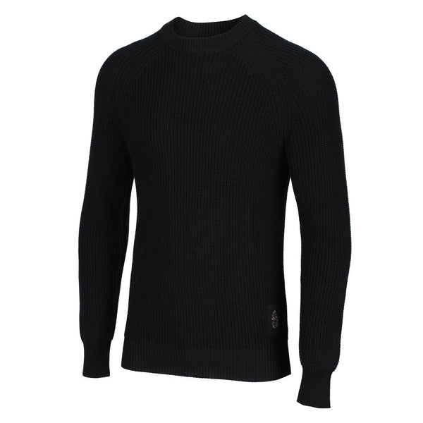 Luke 1977 Plated Crew Neck Ribbed Knitted Jumper - Solid Black - ViaductClothing -  -  