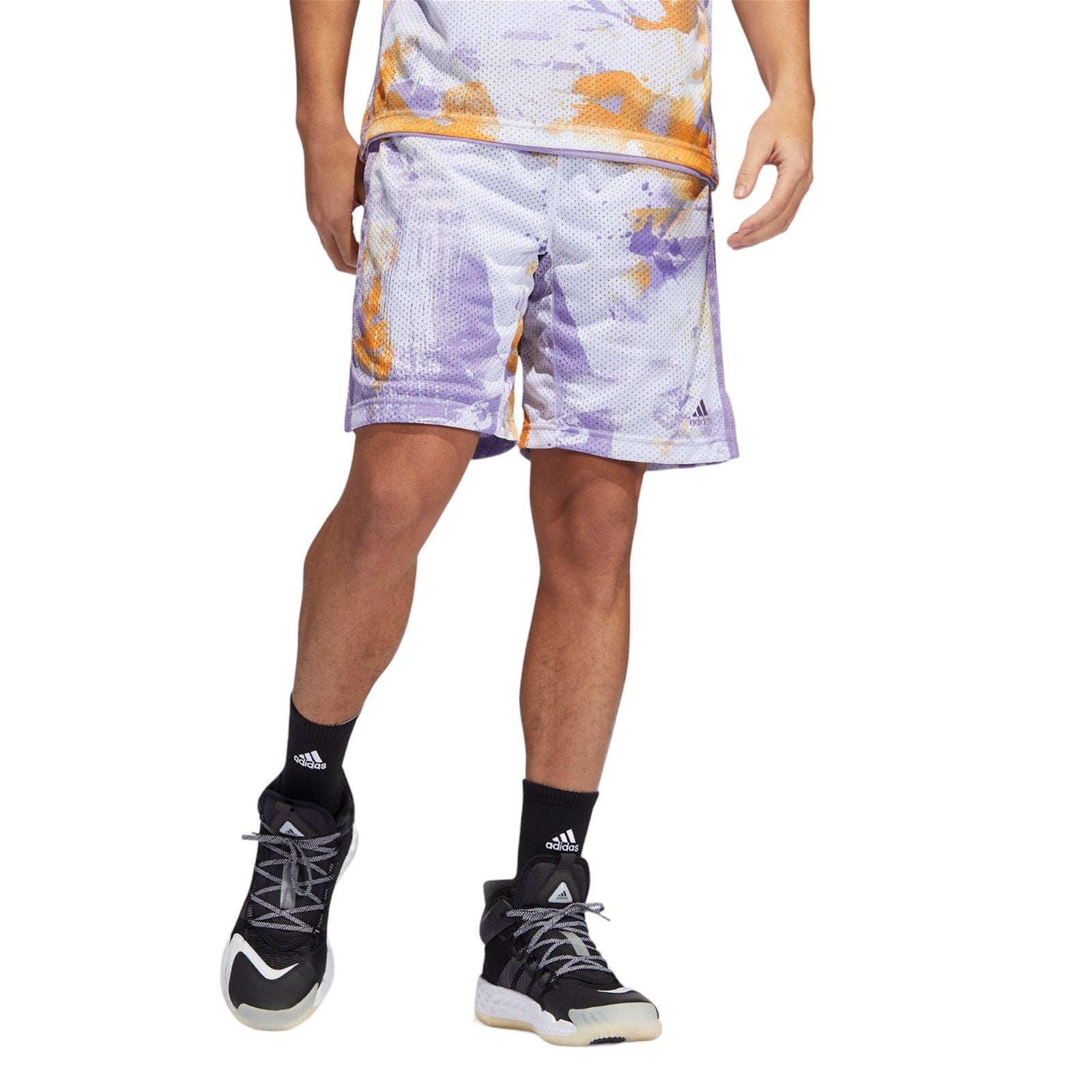 adidas Allover Print Mesh Shorts - White / Magic Lilac - ViaductClothing -  -  