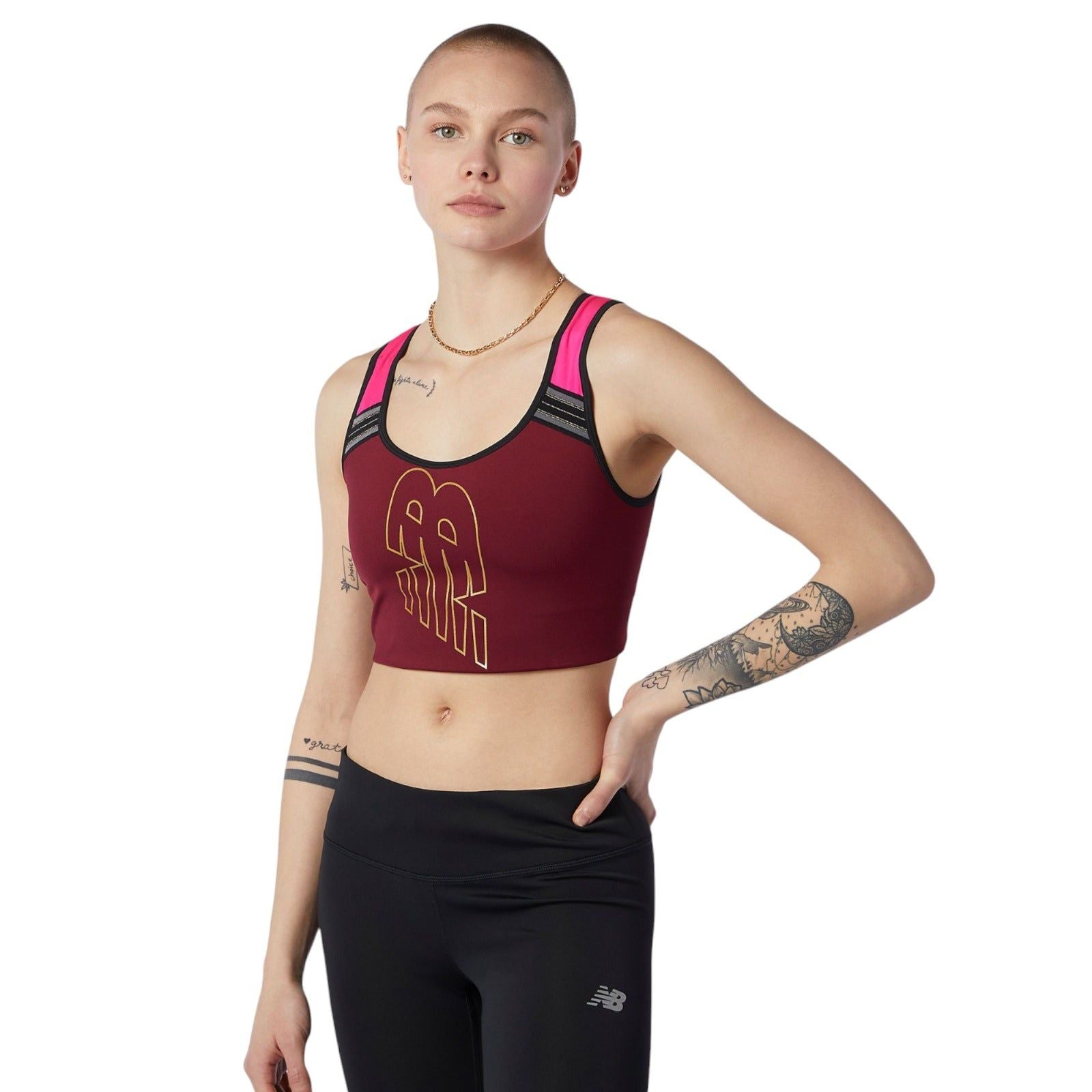 New Balance Crop Top Achiever Sports Bra - Burgundy - ViaductClothing -  -  