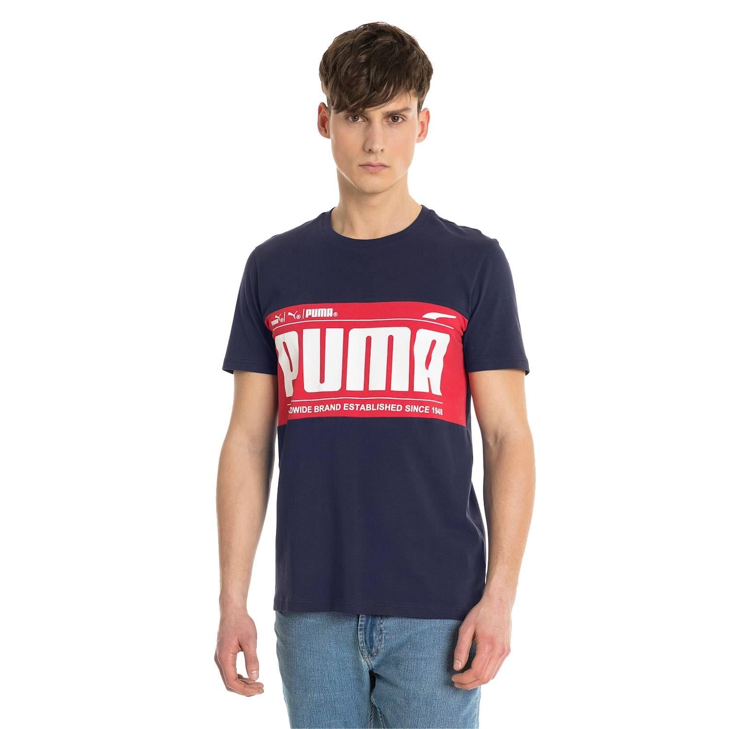 Puma Graphic Logo Block T Shirt - Navy - ViaductClothing -  -  