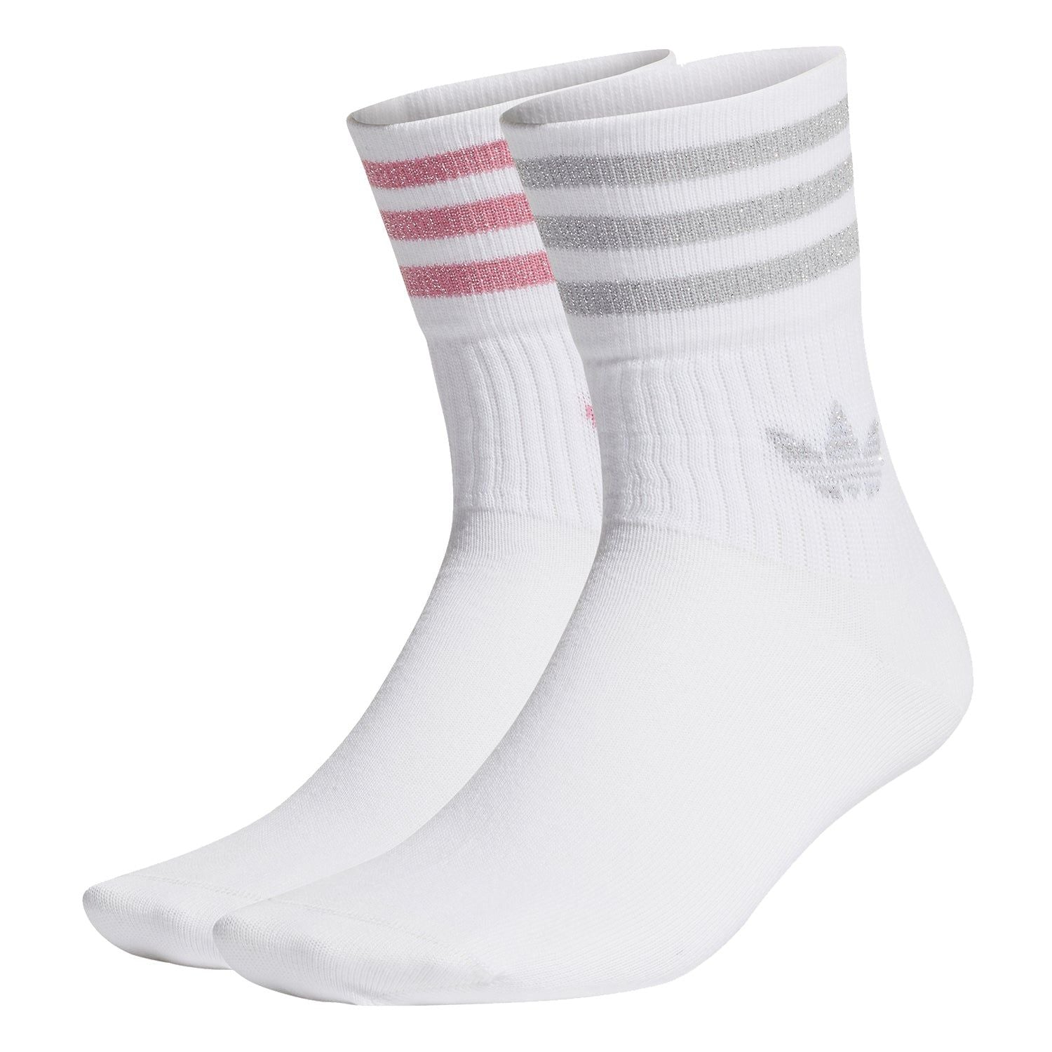 adidas Originals Mid Cut Glitter Socks 2-pack - White / Grey Two / Rose Tone - ViaductClothing -  -  