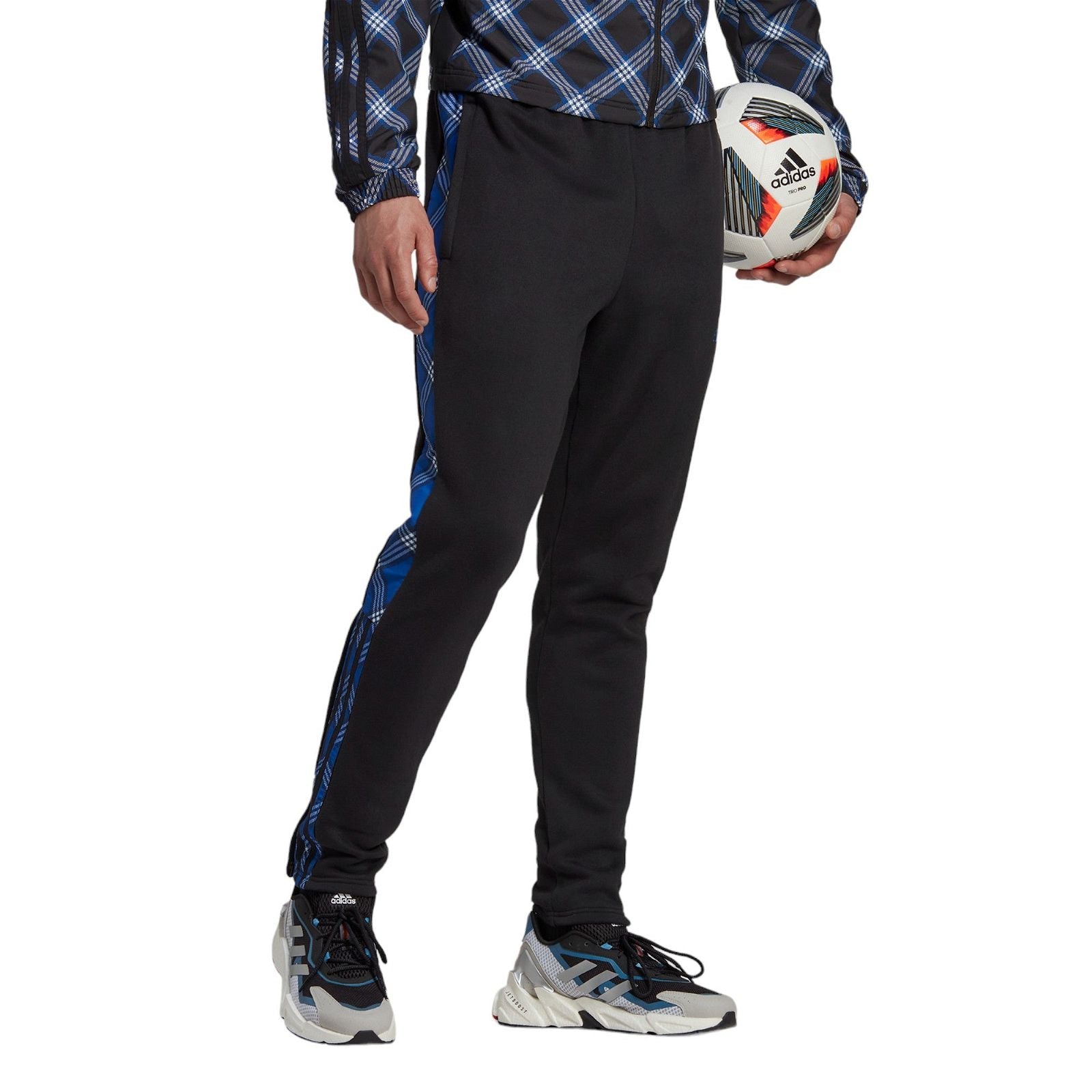adidas Tiro Winterized Tartan Tracksuit Bottoms - Black / Royal Blue - ViaductClothing -  -  