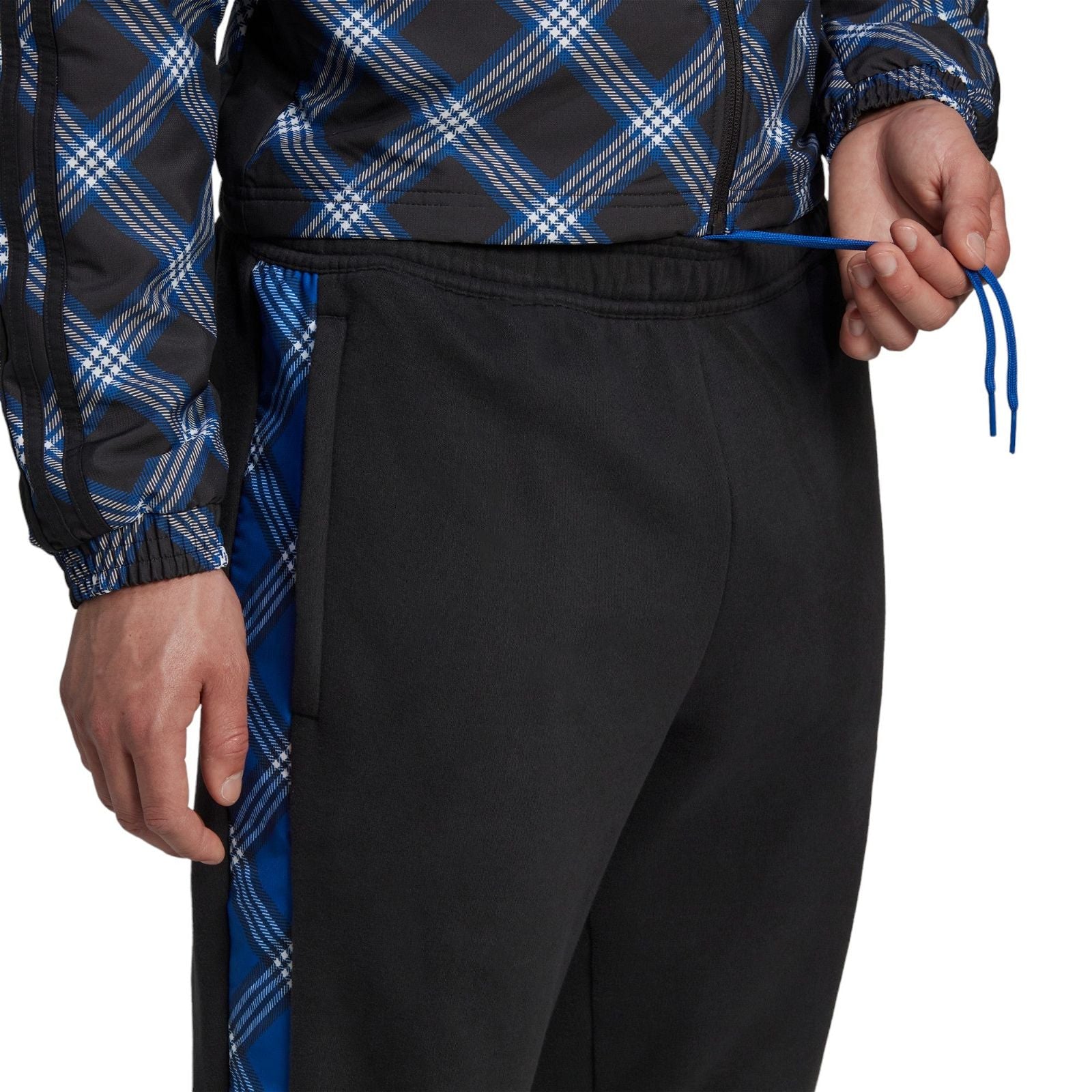 adidas Tiro Winterized Tartan Tracksuit Bottoms - Black / Royal Blue - ViaductClothing -  -  