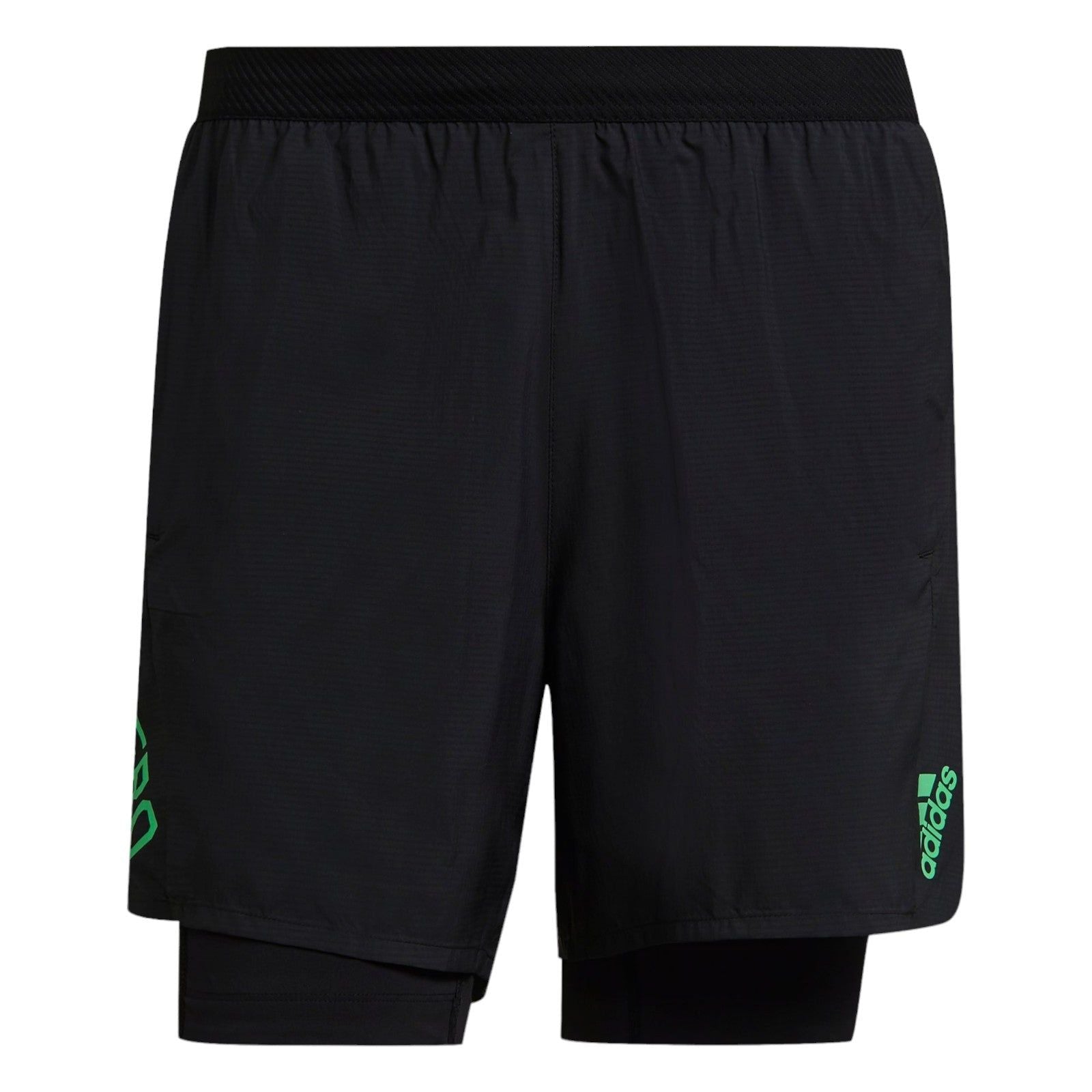 adidas adizero AEROREADY 2in1 Shorts - Black / Semi Screaming Green - ViaductClothing -  -  