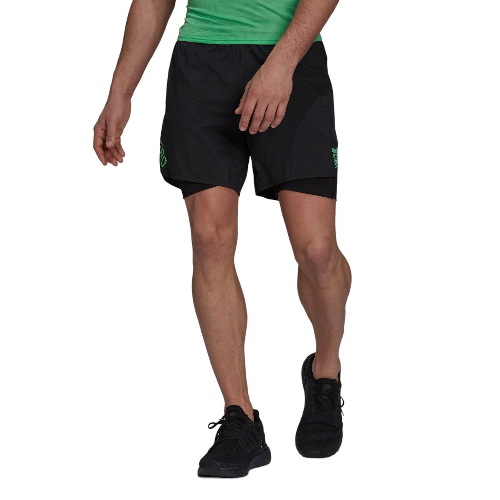 adidas adizero AEROREADY 2in1 Shorts - Black / Semi Screaming Green - ViaductClothing -  -  