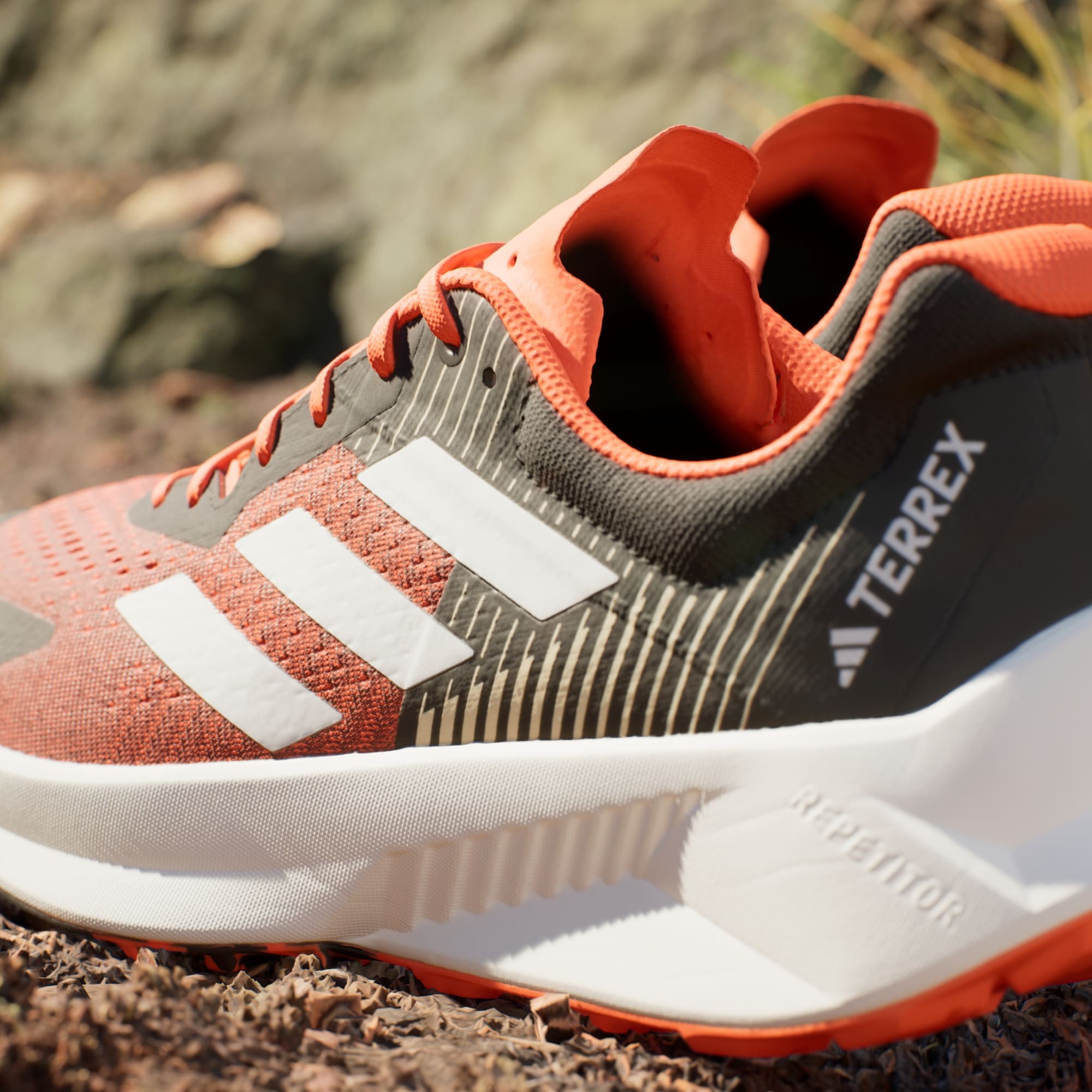 adidas Men's Terrex Soulstride Flow Trail Running Shoes - Core Black / Crystal White / Impact Orange