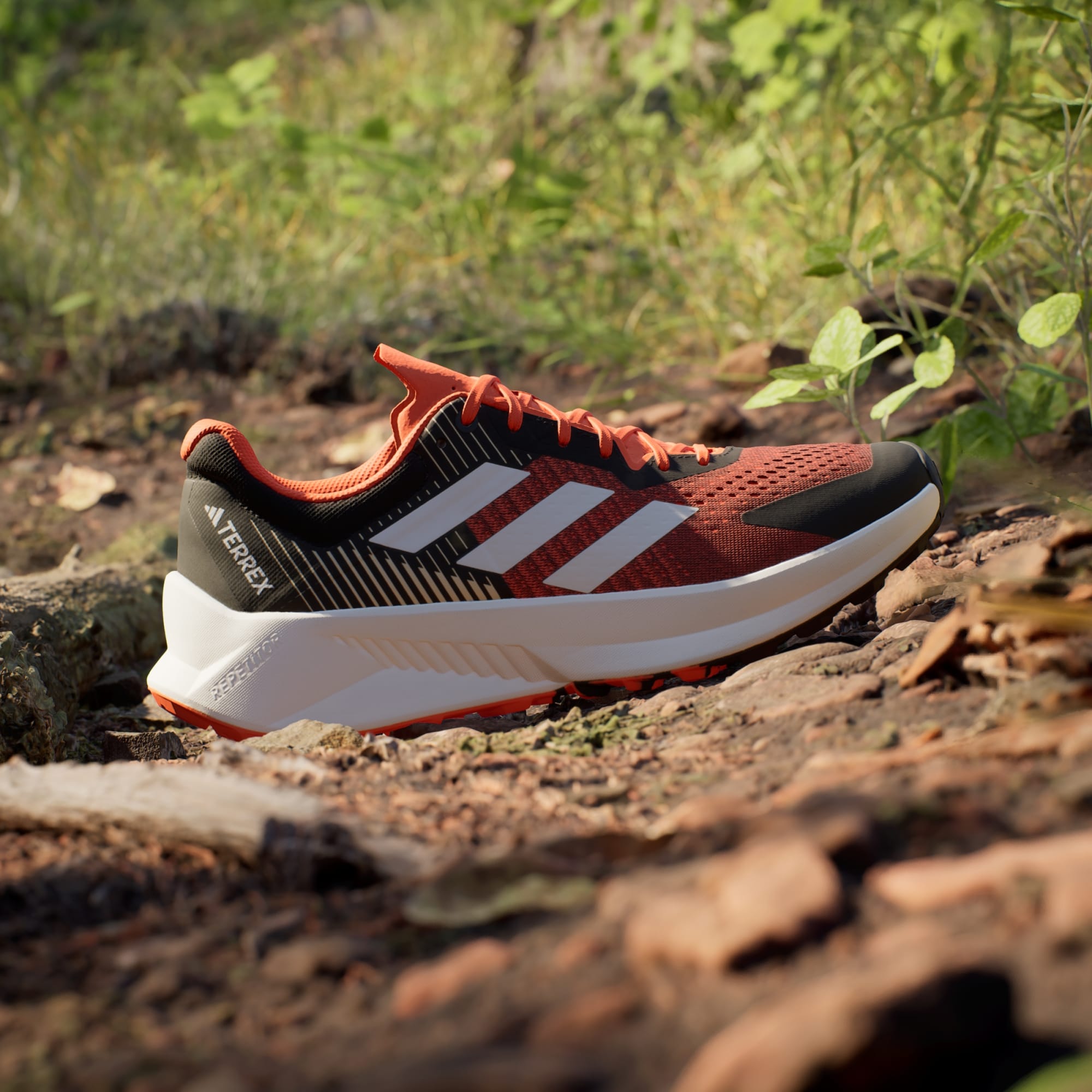 adidas Men's Terrex Soulstride Flow Trail Running Shoes - Core Black / Crystal White / Impact Orange